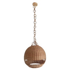 Rustic Midcentury Wicker Pendant Lamp, Handmade in Spain c. 1970s