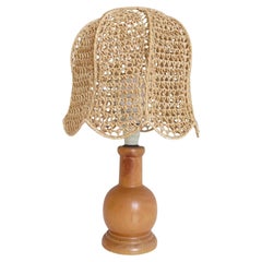 Vintage Italian Lamp aus Kiefernholz mit handgewebtem Raffiabast-Schirm