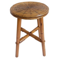 Tavolino o sgabello decorativo vintage in rattan e bambù, Spagna, anni '70