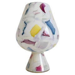 Calice d'arte in vetro opalino di Murano in stile postmoderno, decorazione astratta, anni '80