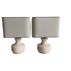 Midcentury Pair of Spanish Alabaster Table Lamps with Aqua Shades, 1960s
