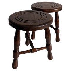 Mid-Century Chestnut Wood Stools Attributed to Charles Dudouyt, 1950s