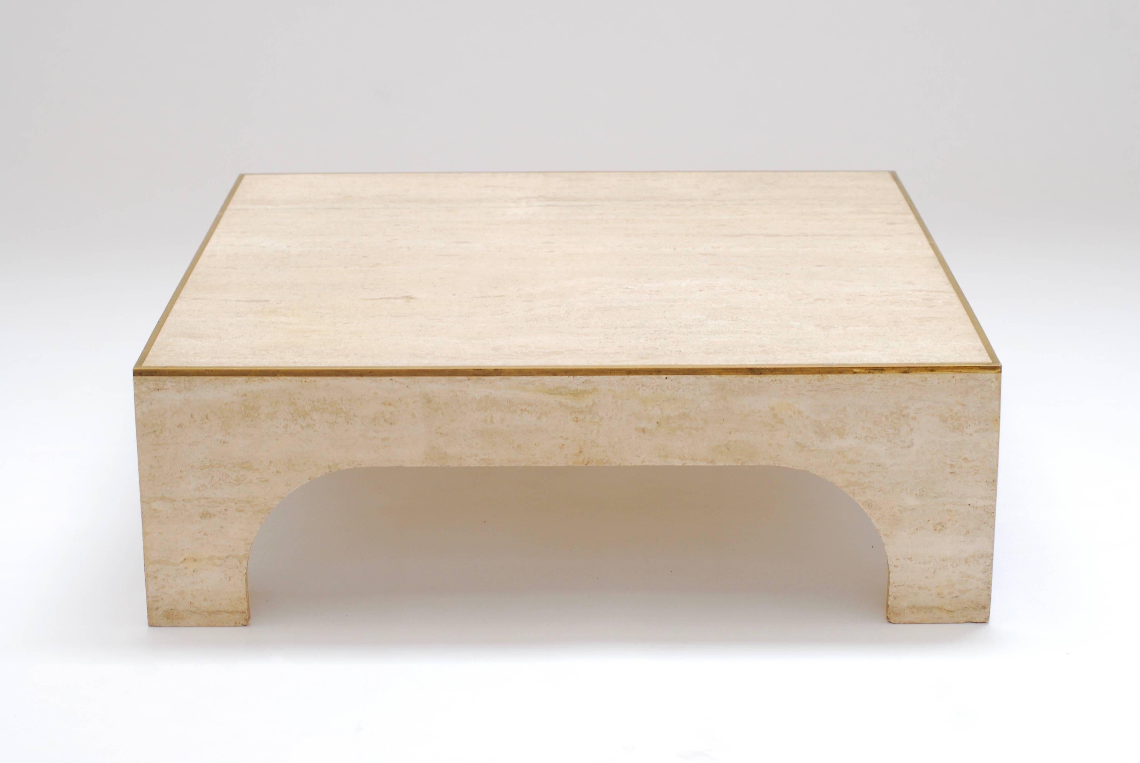 Rare 1970s Willy Rizzo Bronze and Travertine Coffee Table 1