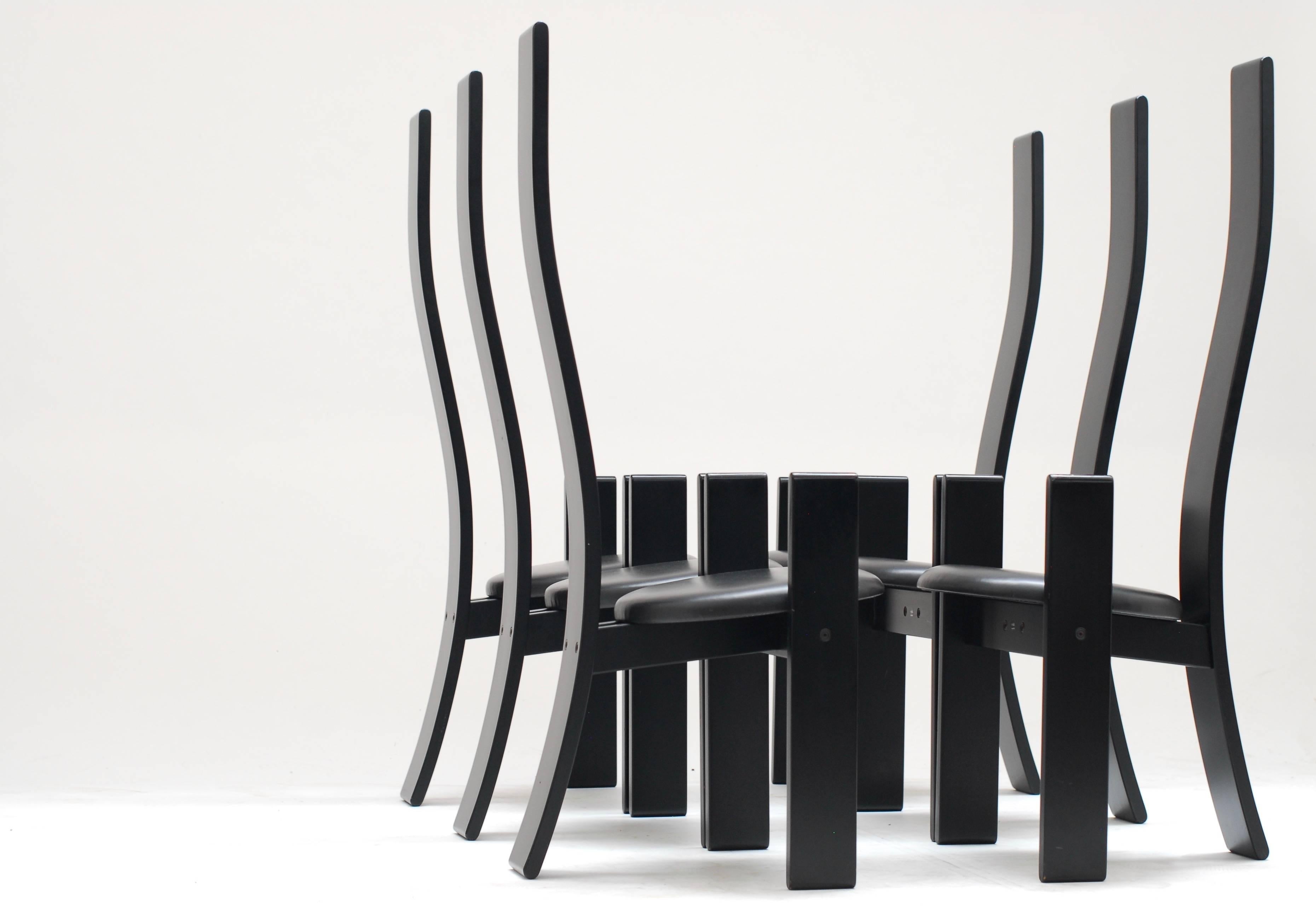 Italian Set of Six Golem Chairs 1969 by Vico Magistretti for Poggi For Sale