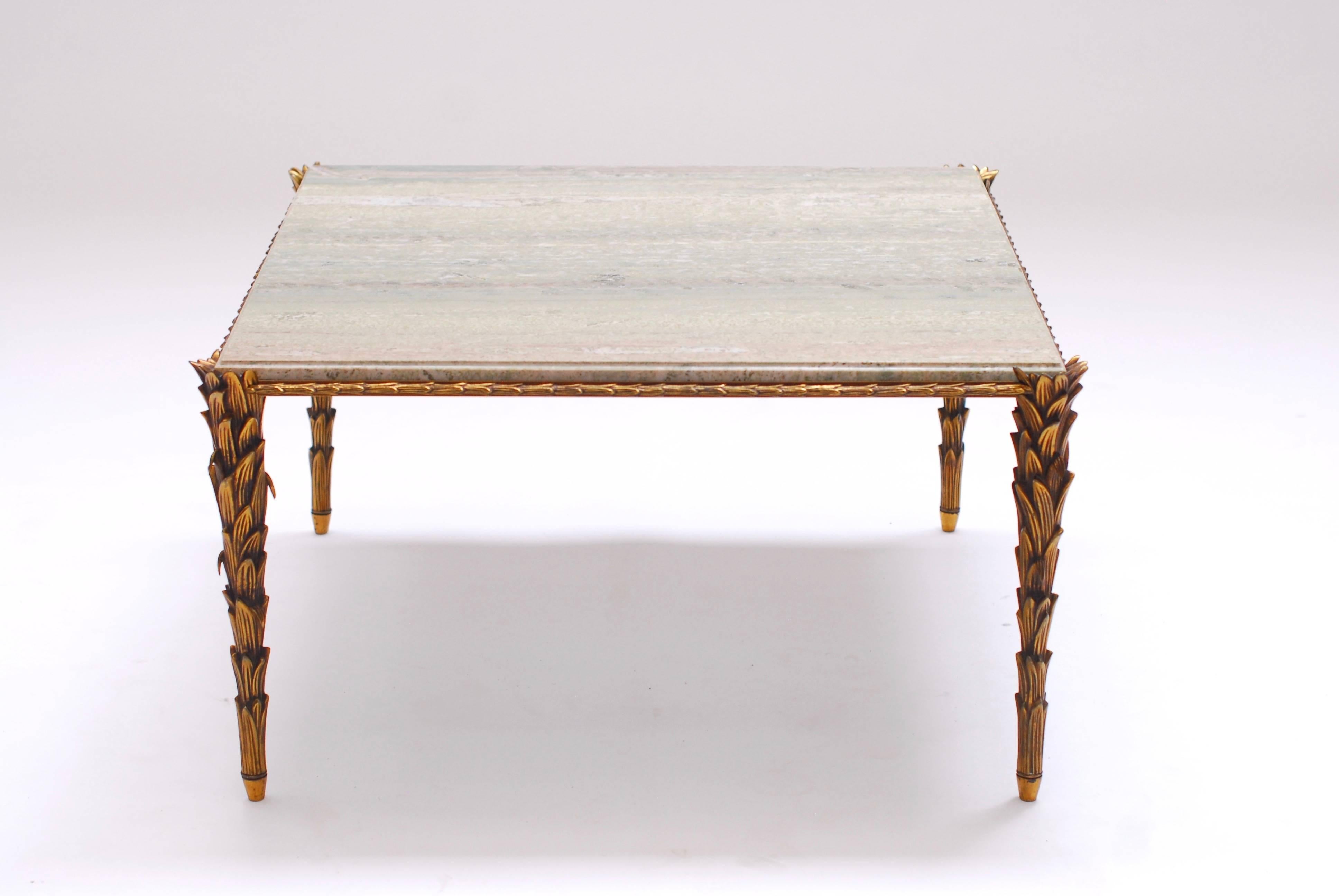 French 1970s Maison Baguès Bronze and Marble Coffee Table