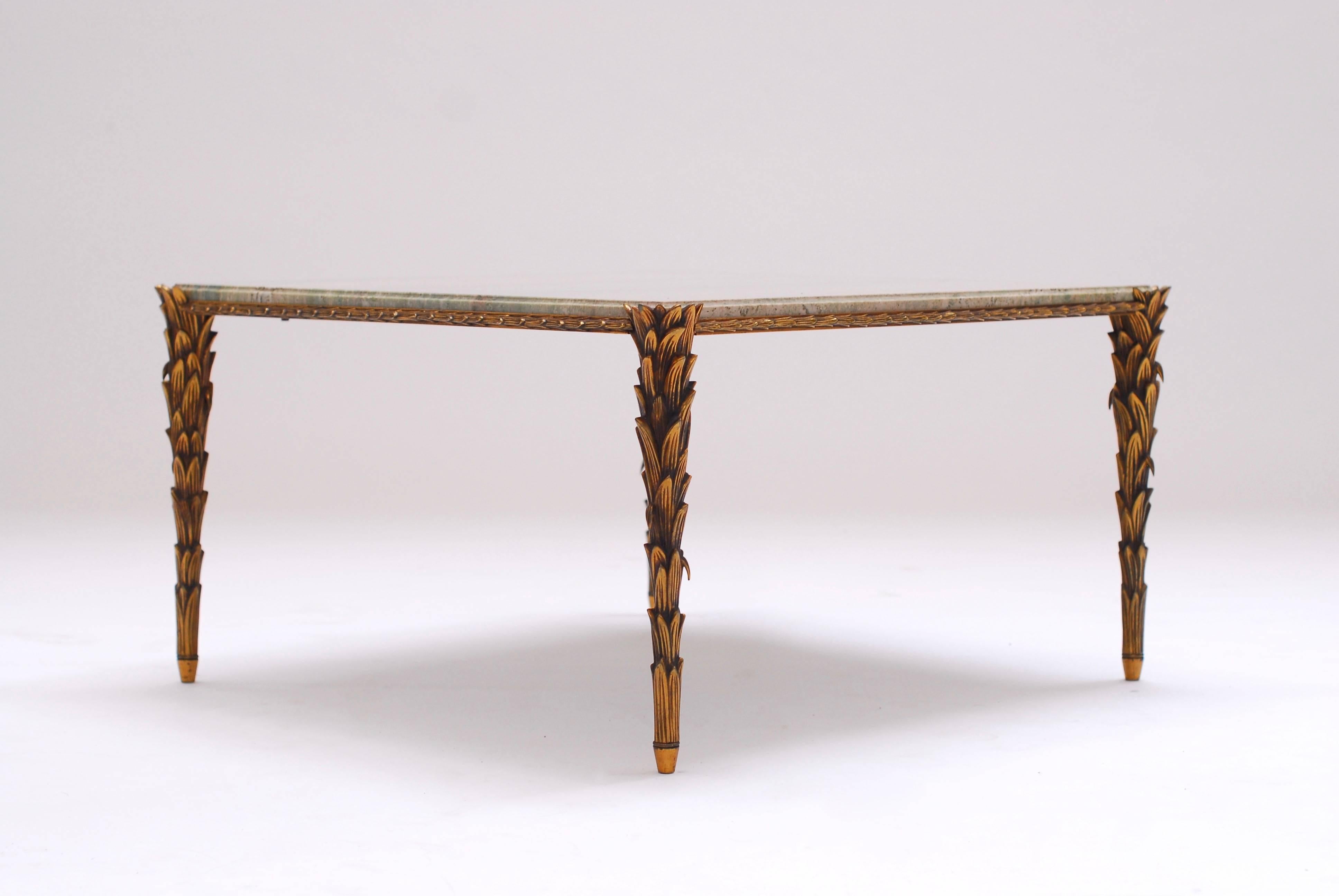 Late 20th Century 1970s Maison Baguès Bronze and Marble Coffee Table
