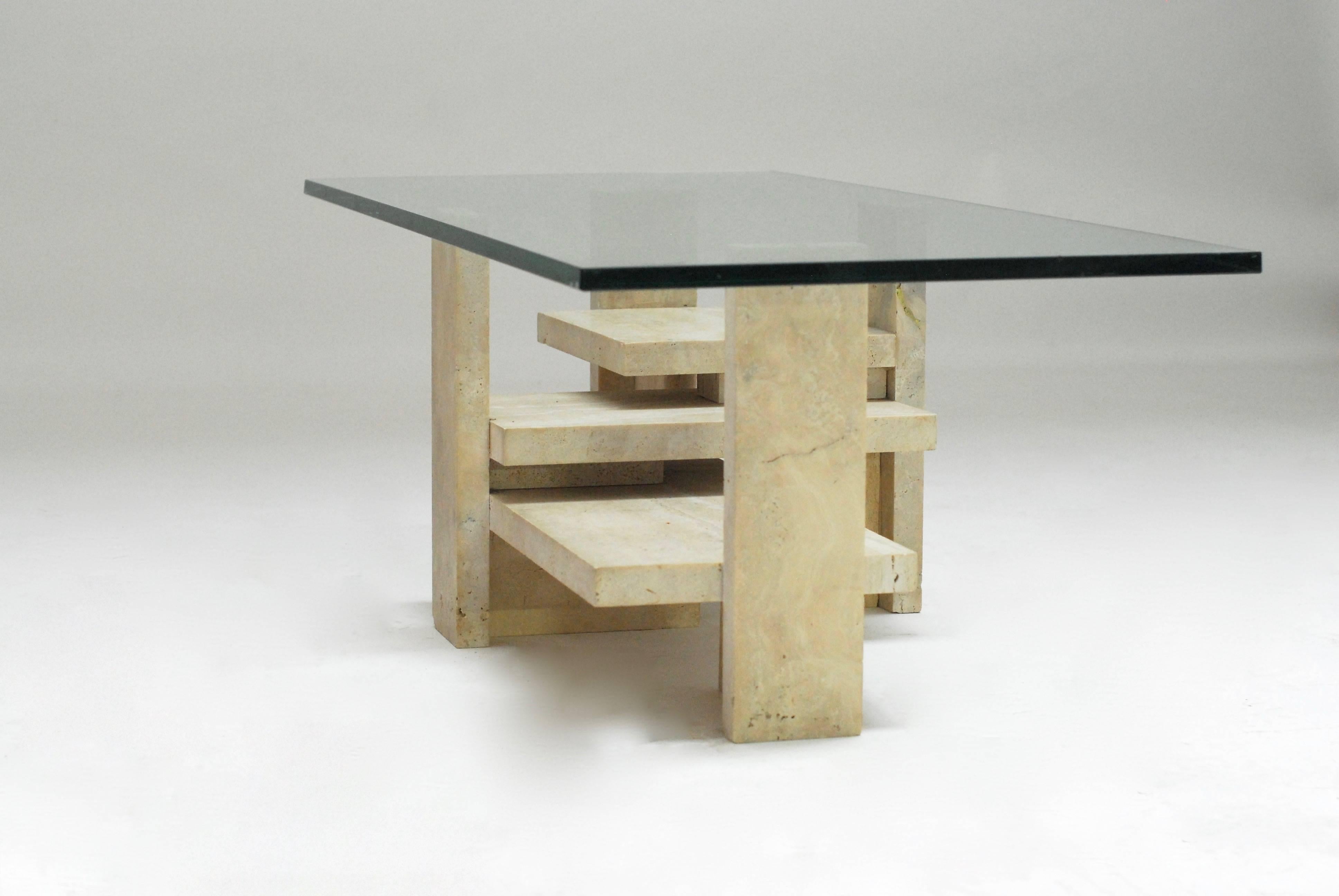 Modern Constructivist Travertine Coffee Table For Sale