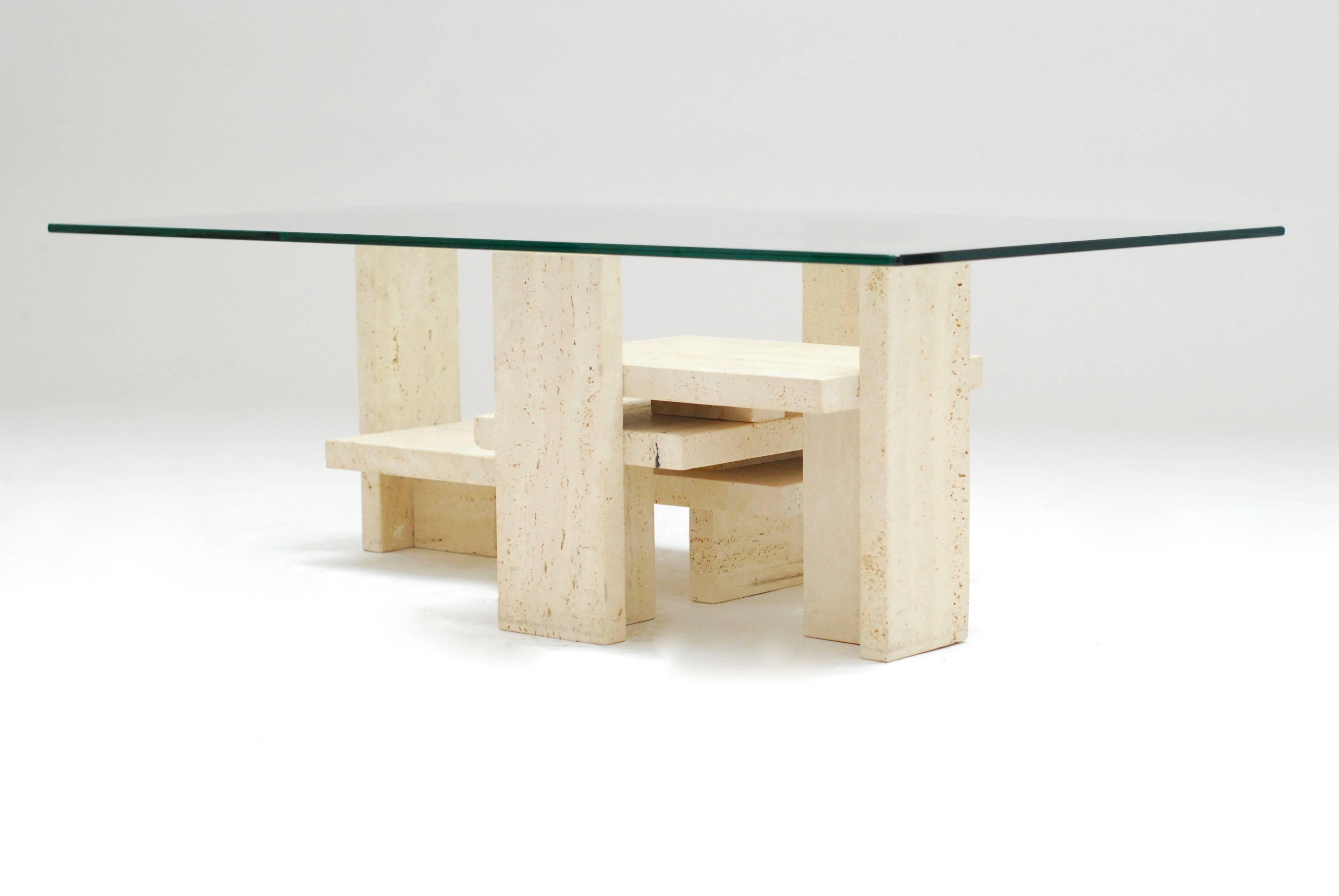 Well proportioned and designed travertine coffee table from the late 1970s.