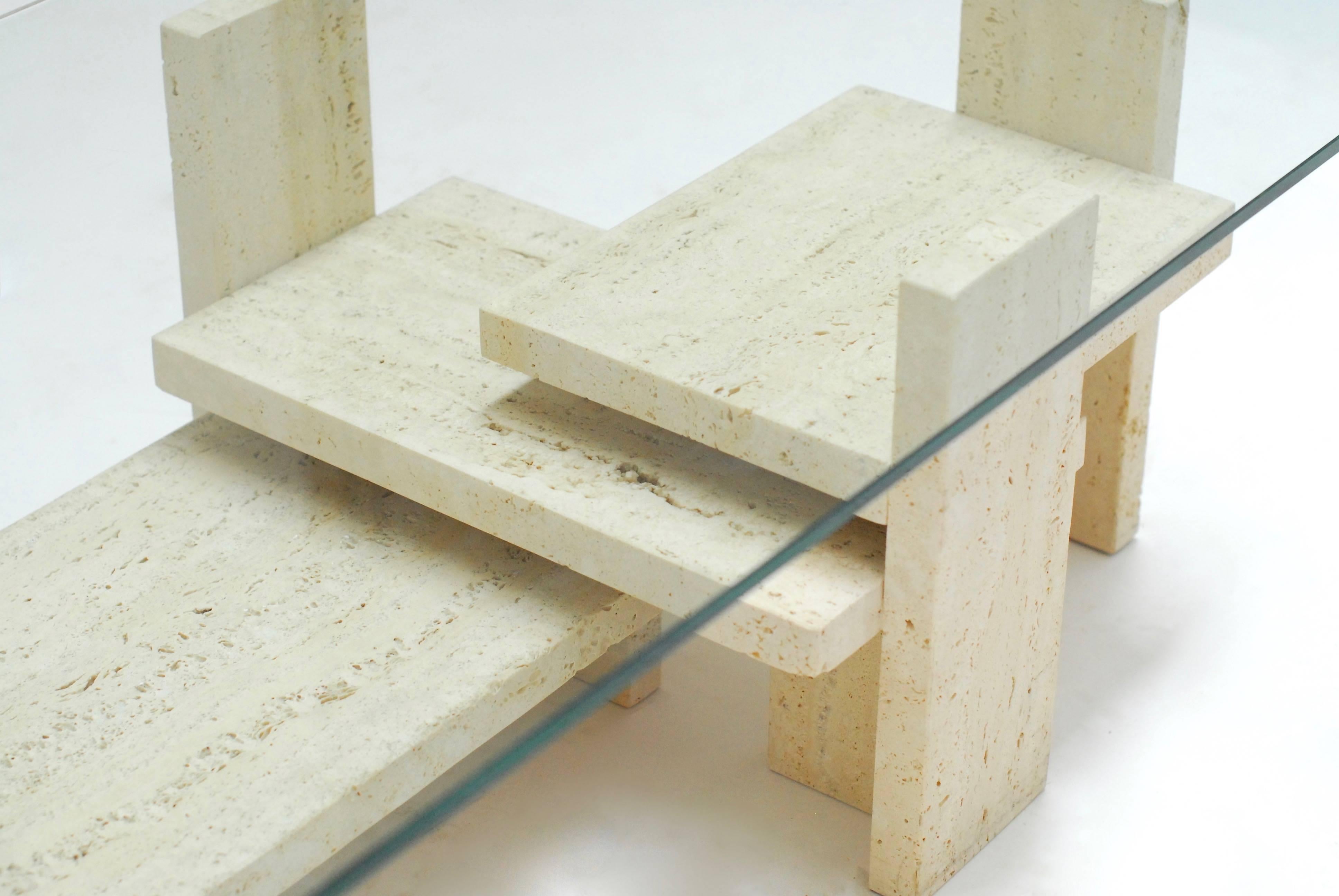 Willy Ballez Constructivist Travertine Coffee Table In Excellent Condition For Sale In Antwerp, BE