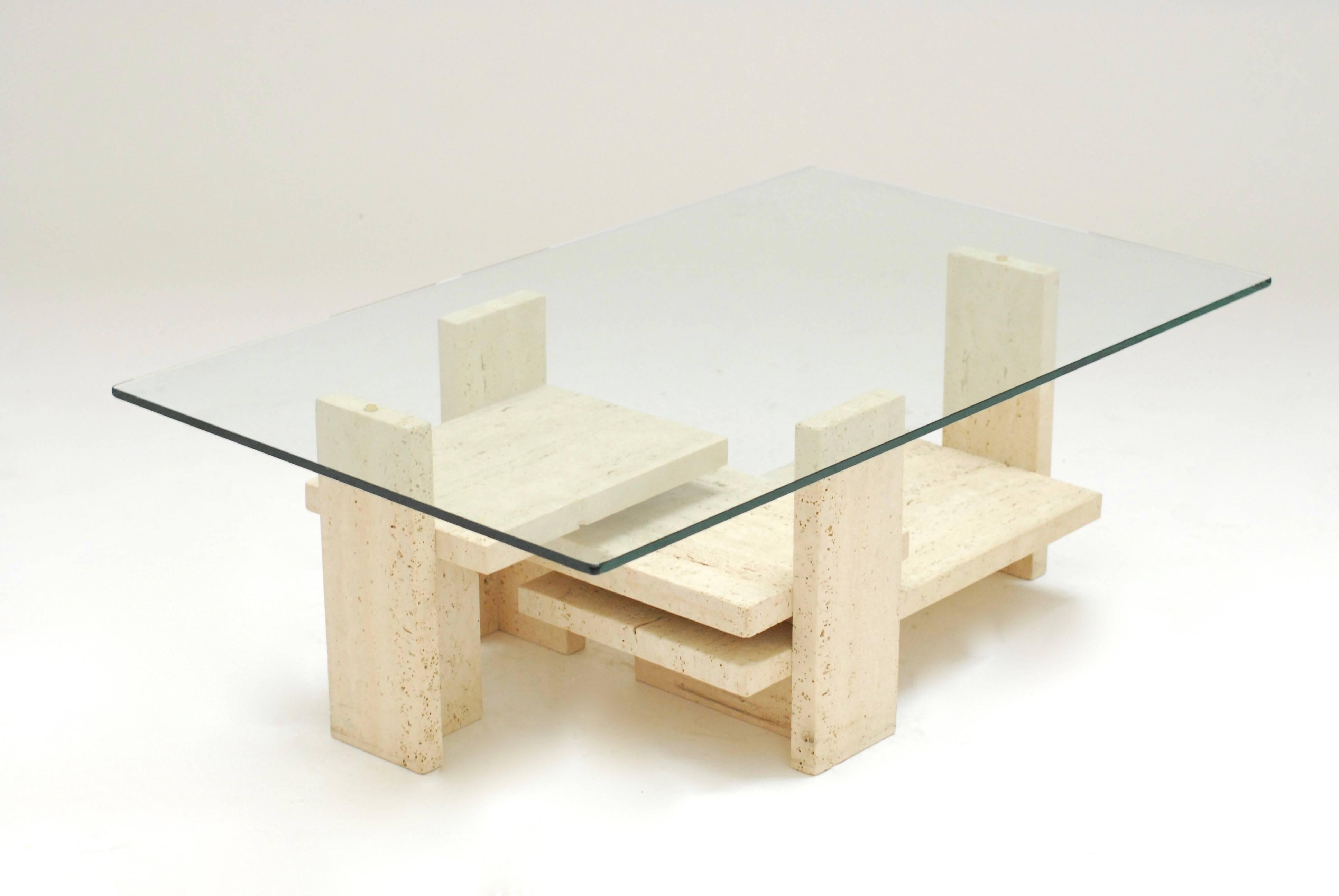Modern Willy Ballez Constructivist Travertine Coffee Table For Sale