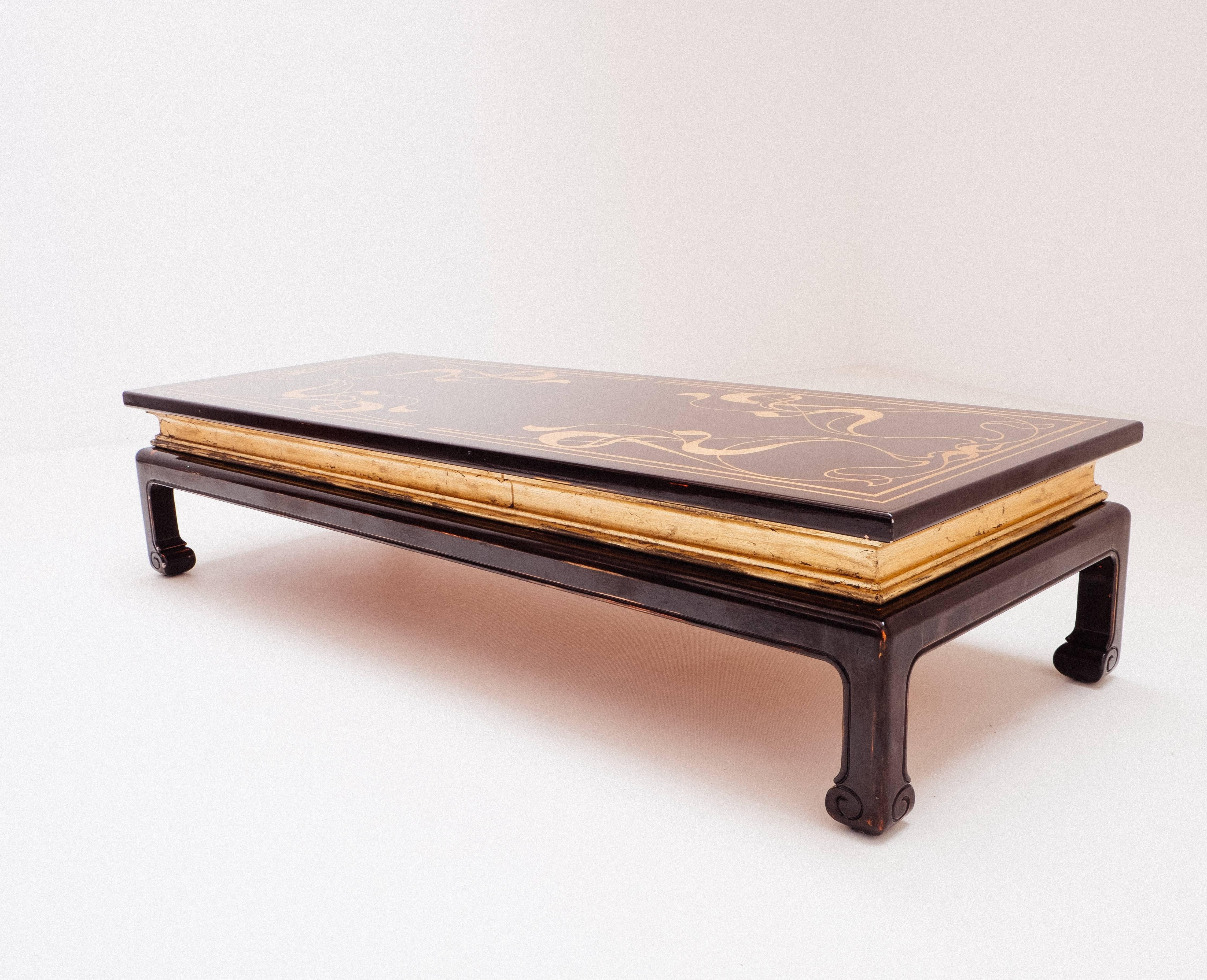 Belgian 1970 Large Wooden Coffee Table, Oriental Style For Sale