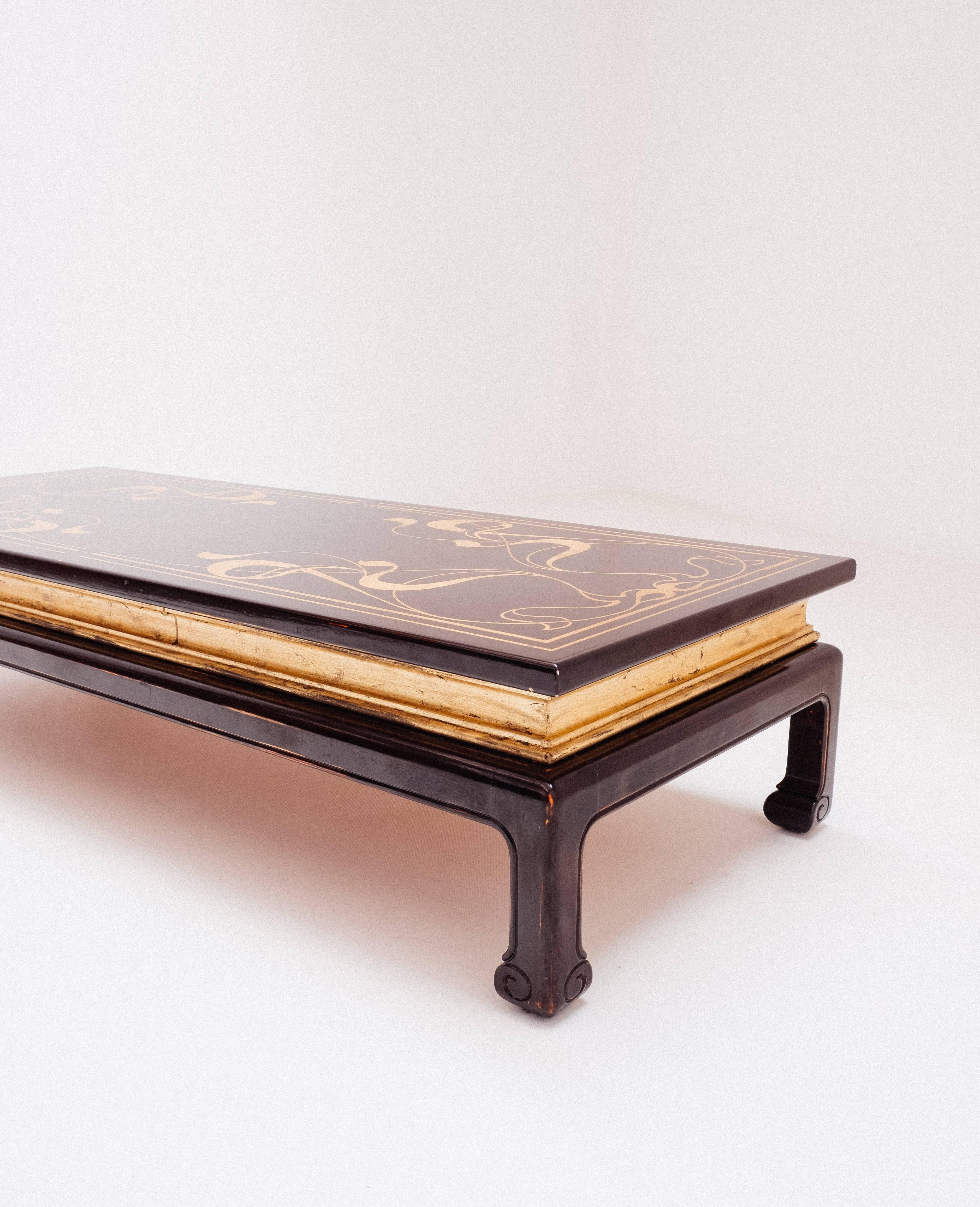 Belle Époque 1970 Large Wooden Coffee Table, Oriental Style For Sale