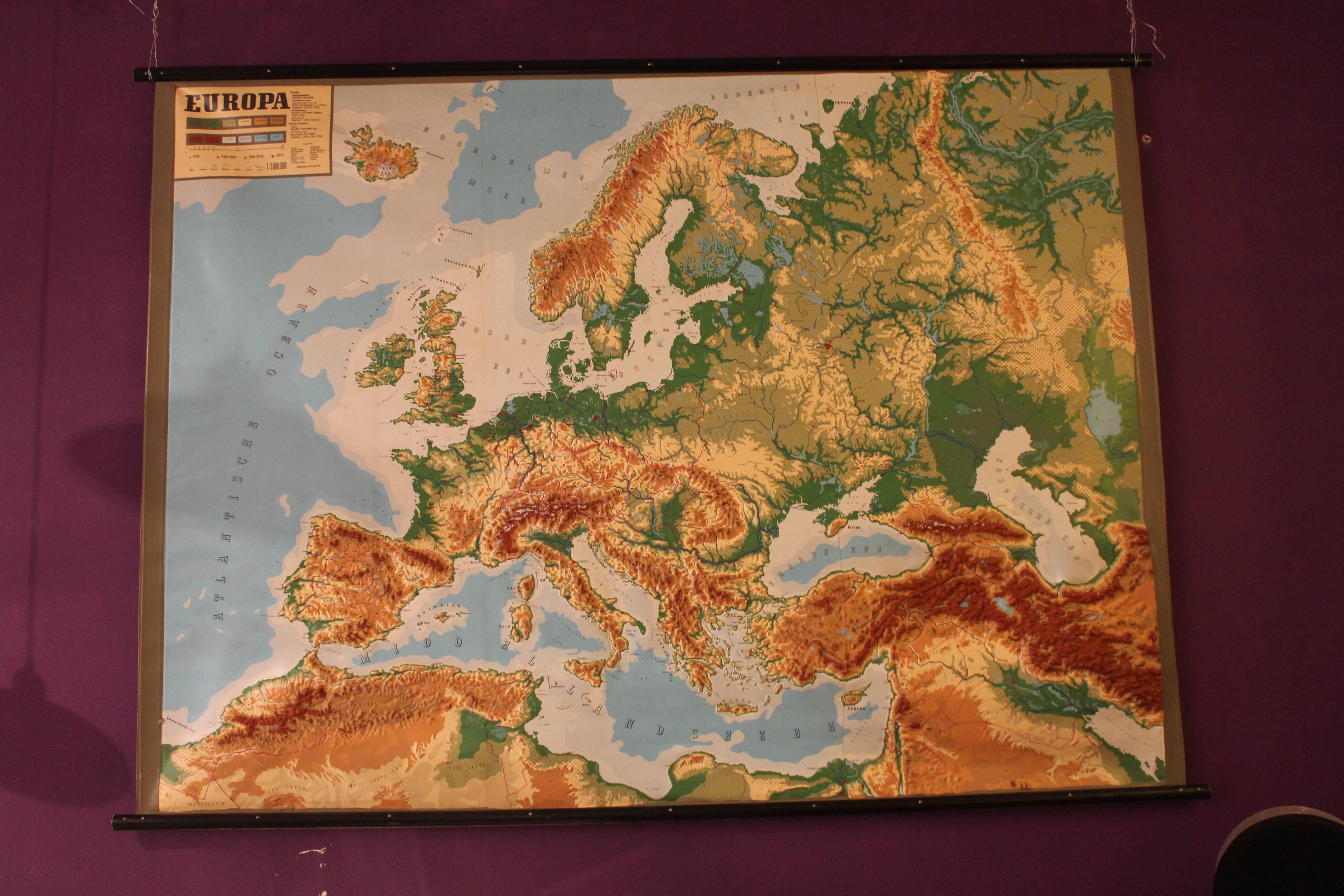 European Large Decorative Relief Map of Europe, 1970s