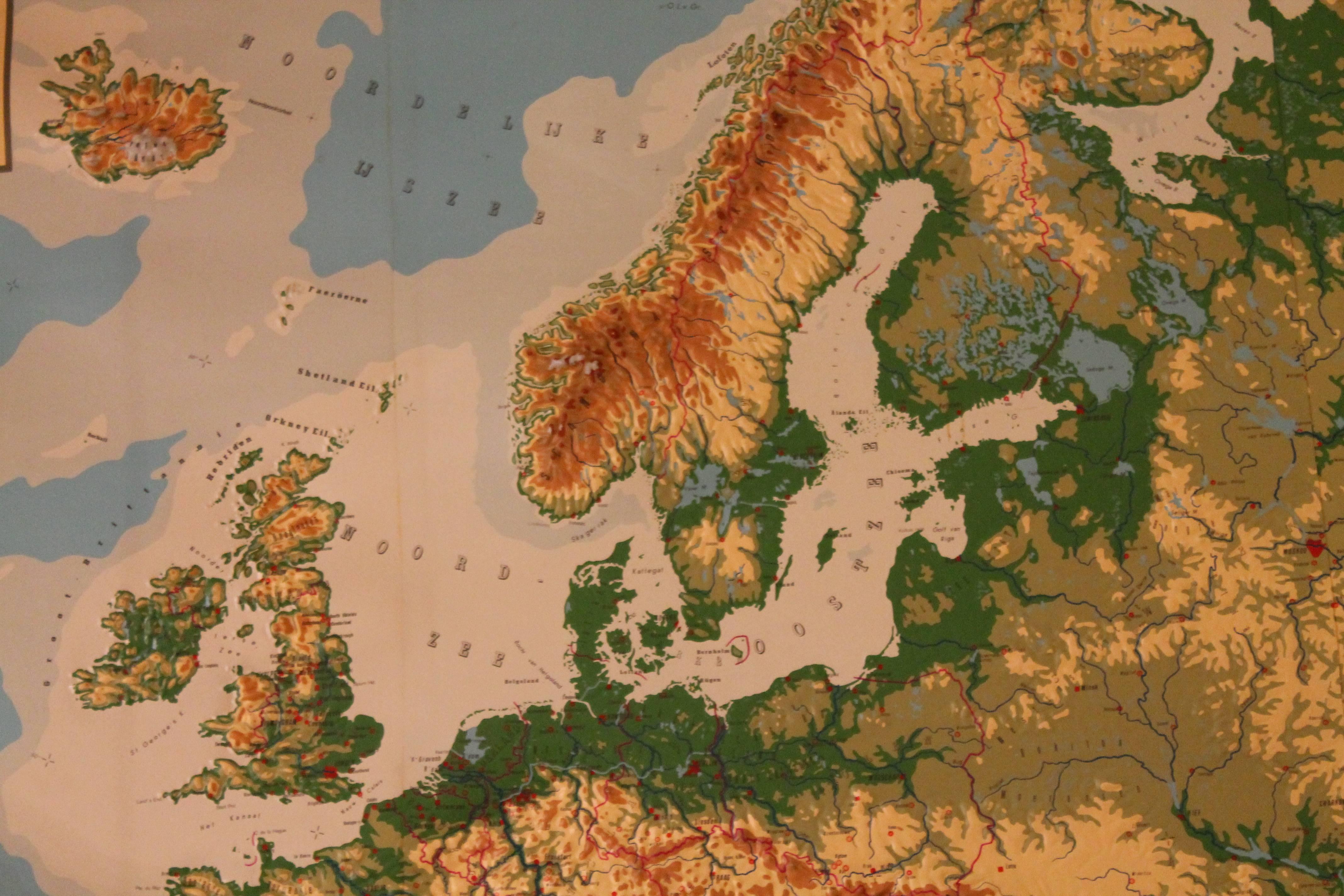 Mid-Century Modern Large Decorative Relief Map of Europe, 1970s