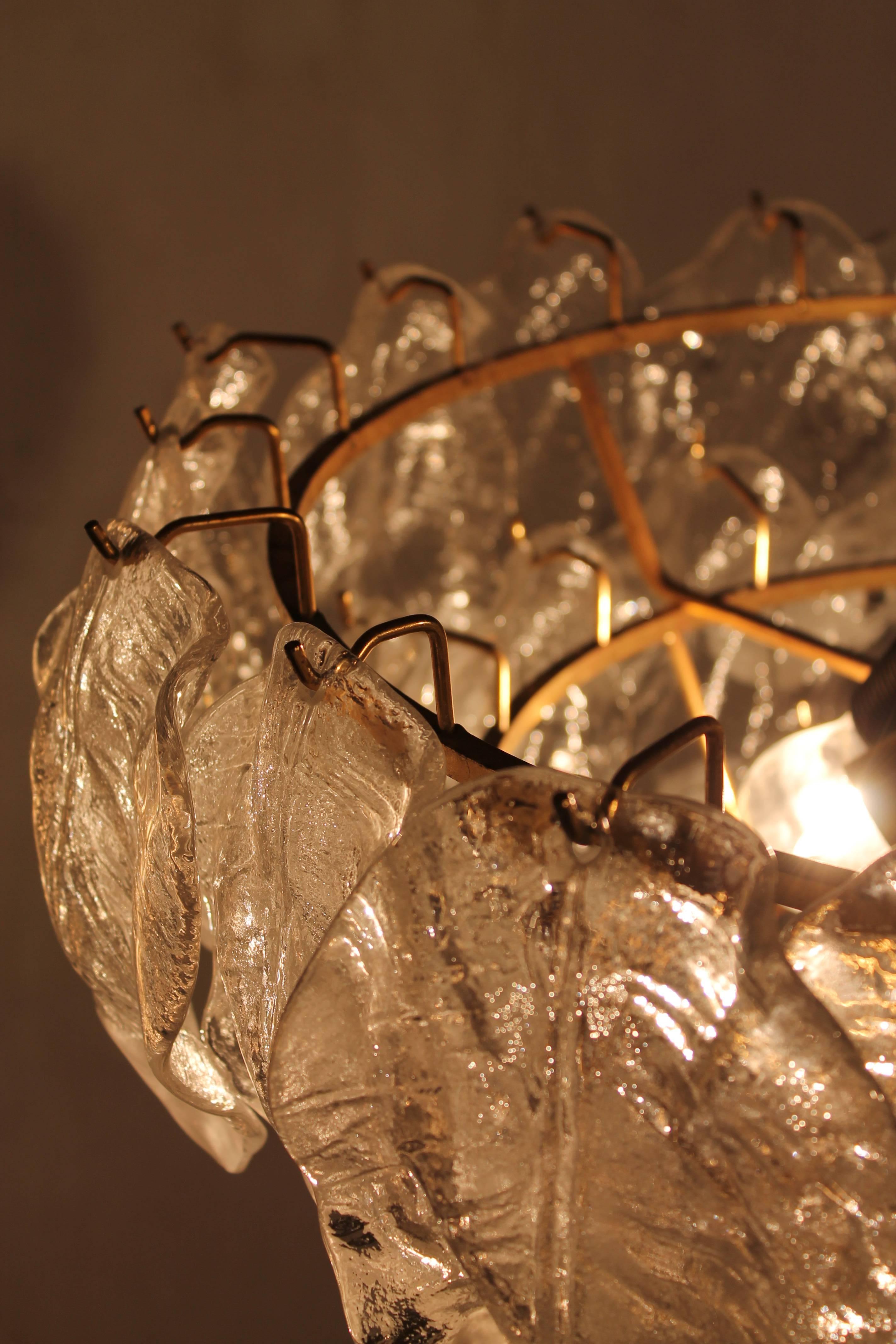 Mid-20th Century Large Vintage Mazzega Glass Leaf Chandelier, Italy, 1960s For Sale