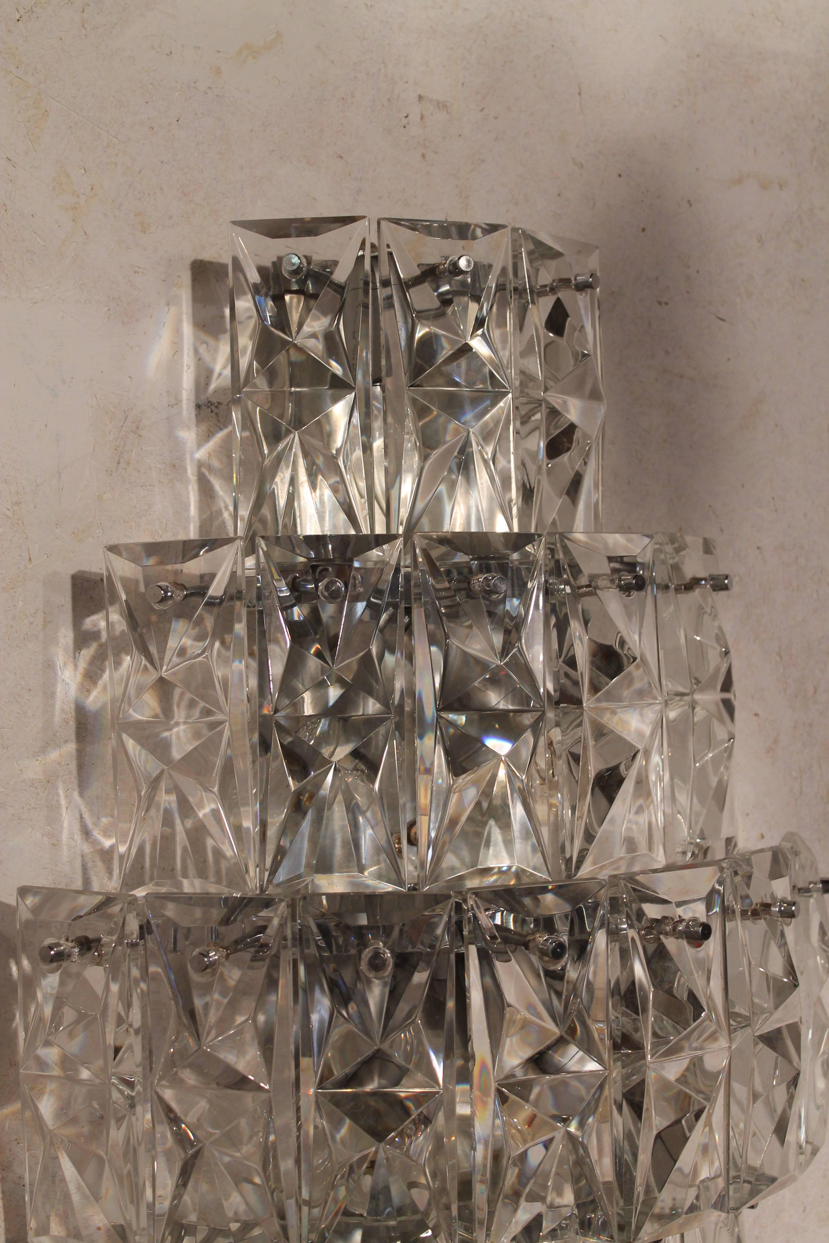 Large Crystal Glass Shaped Wall Scone by Kinkeldey For Sale 1
