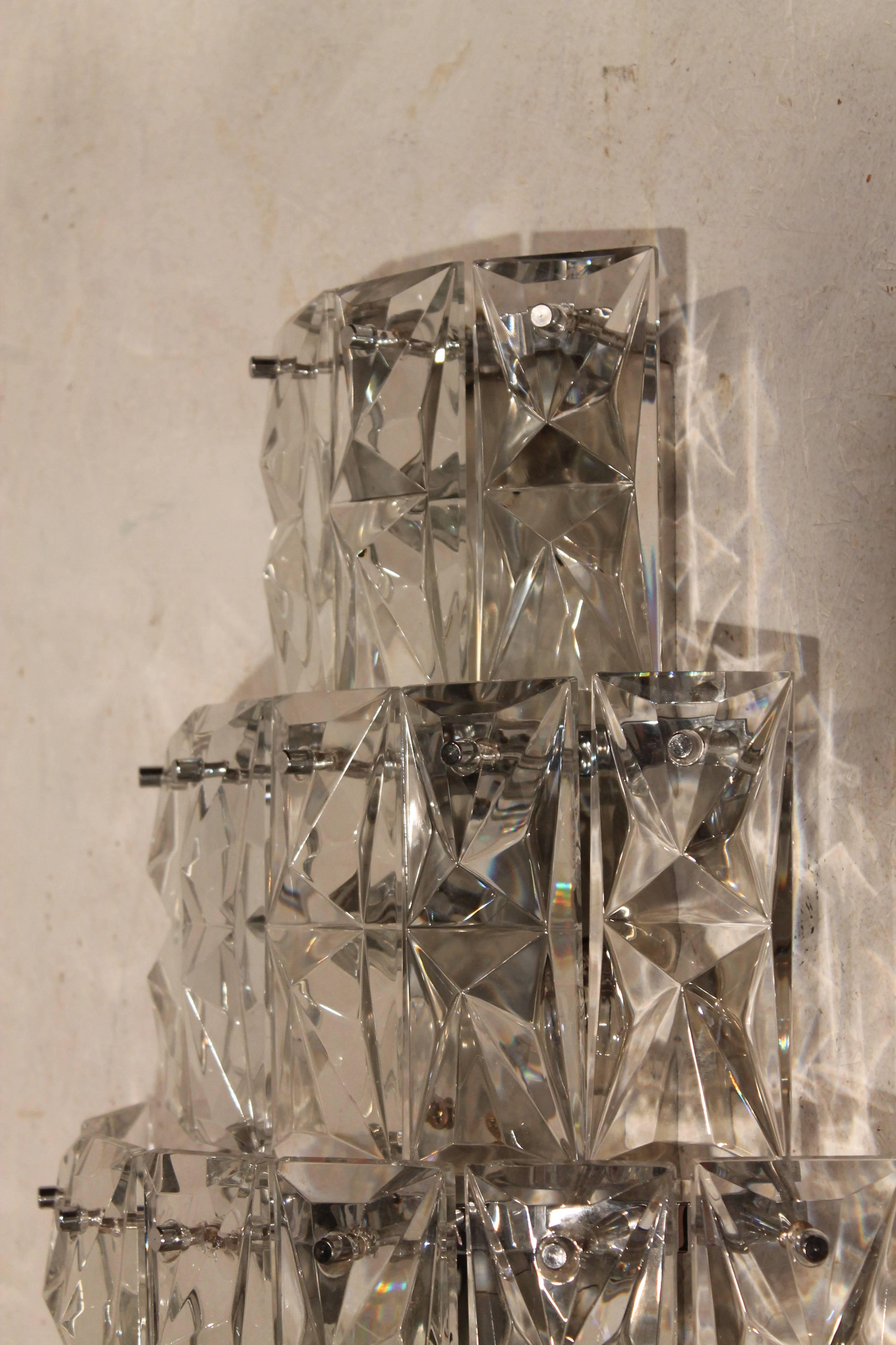 Large Crystal Glass Shaped Wall Scone by Kinkeldey For Sale 2