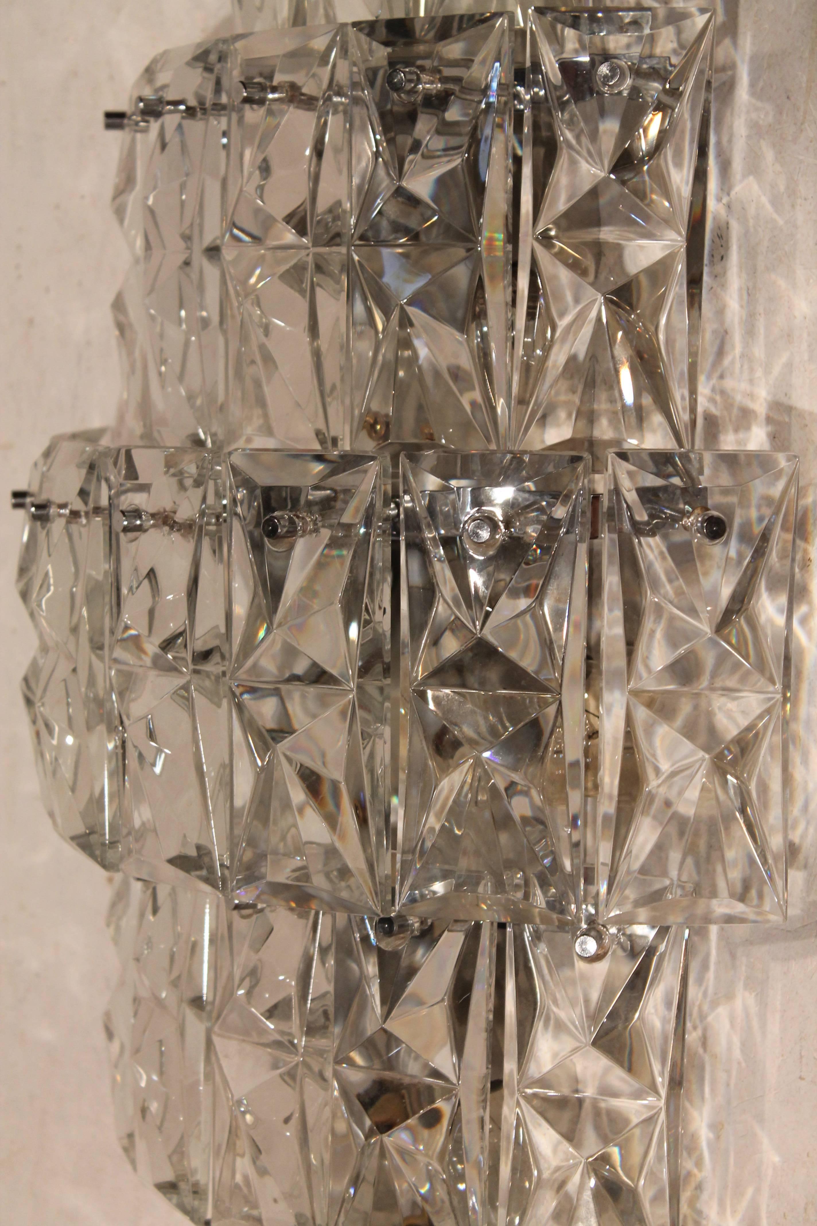Large Crystal Glass Shaped Wall Scone by Kinkeldey For Sale 3