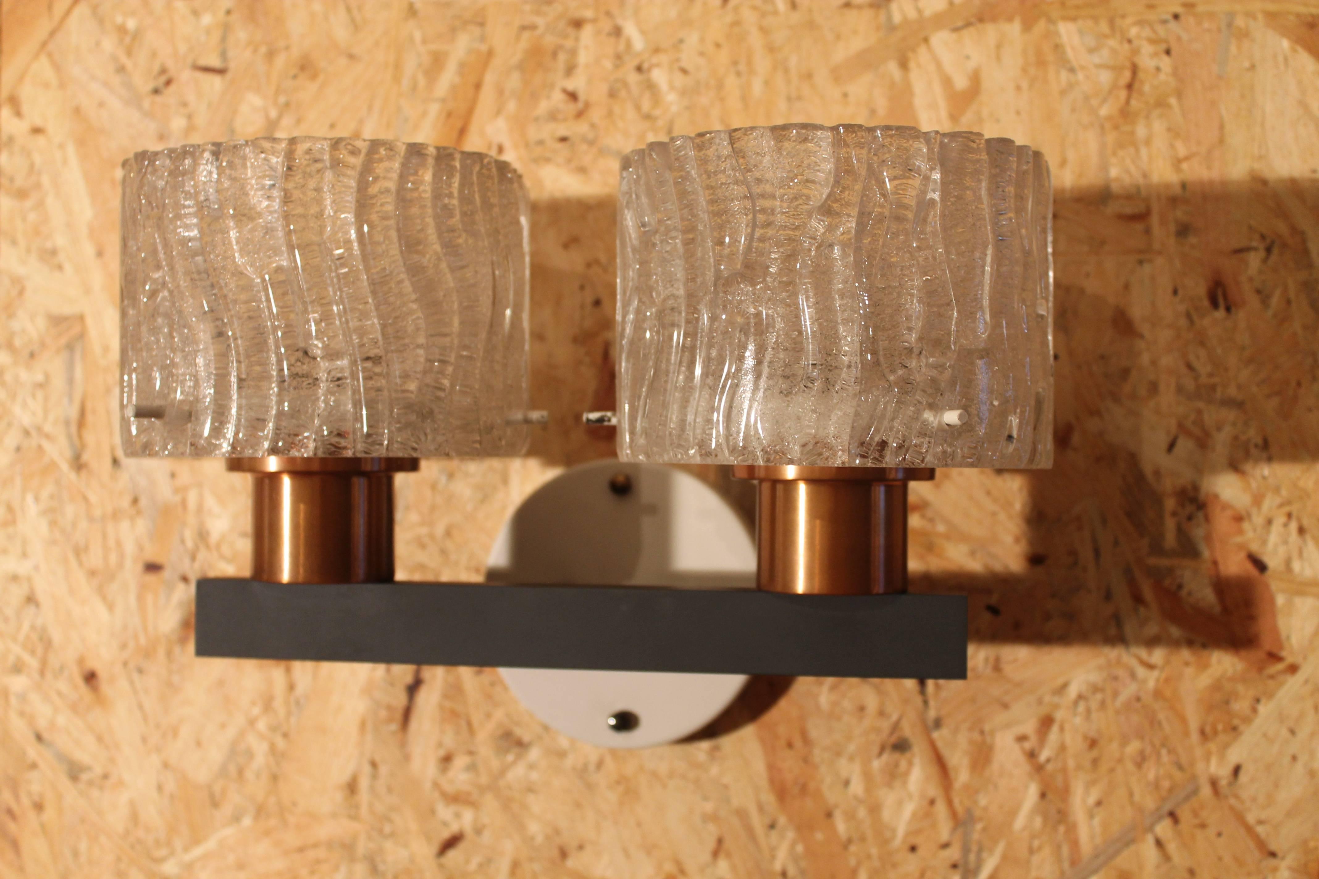 Pair of Vintage Glass and Brass Wall Sconces by Philips, 1950s 3