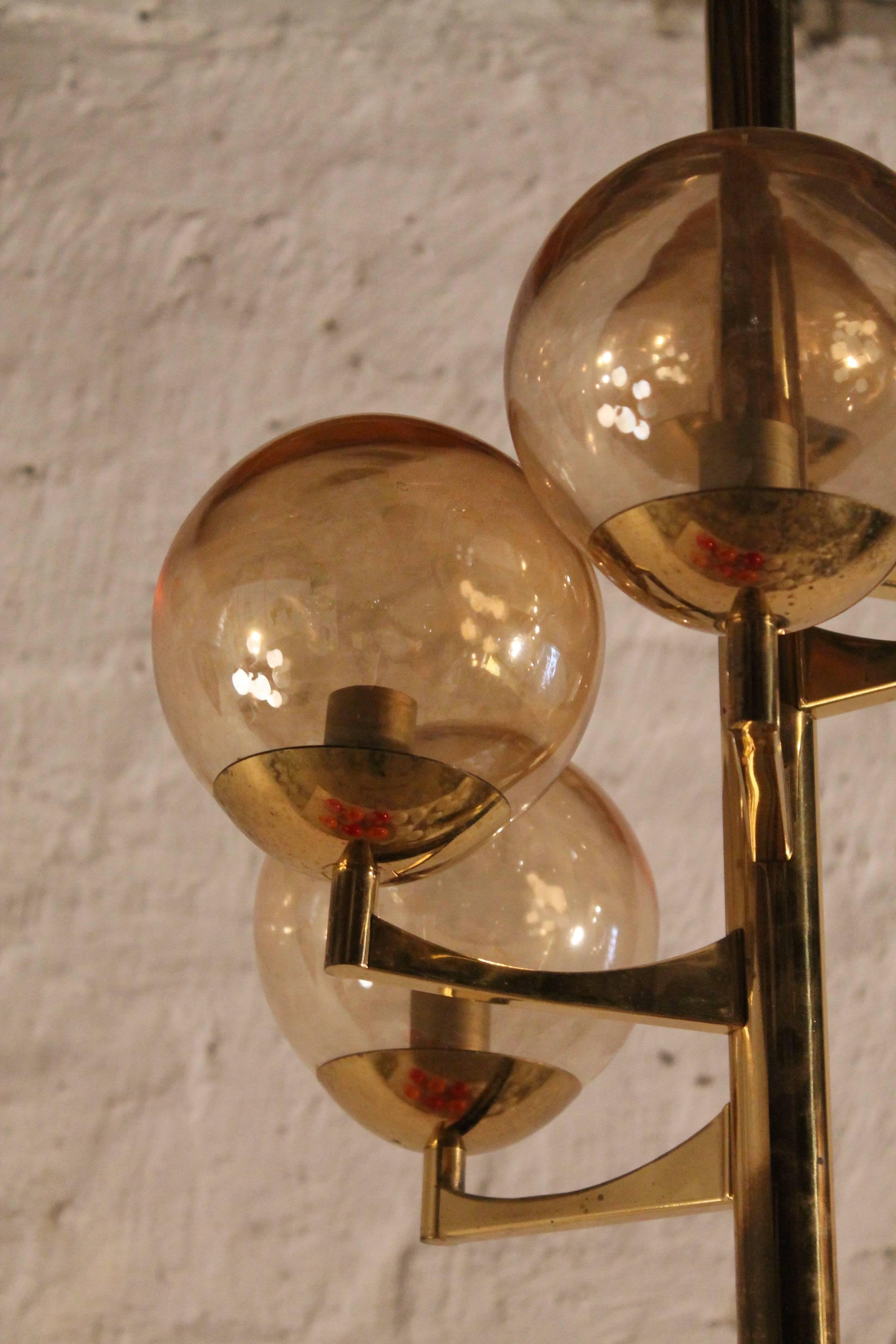 Brass Glass Ball Chandelier by Hans-Agne Jacobsen, 1960s For Sale