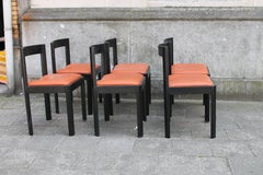 Six Dinning Chairs in Ebony Oak and Leather Seats, 1970s