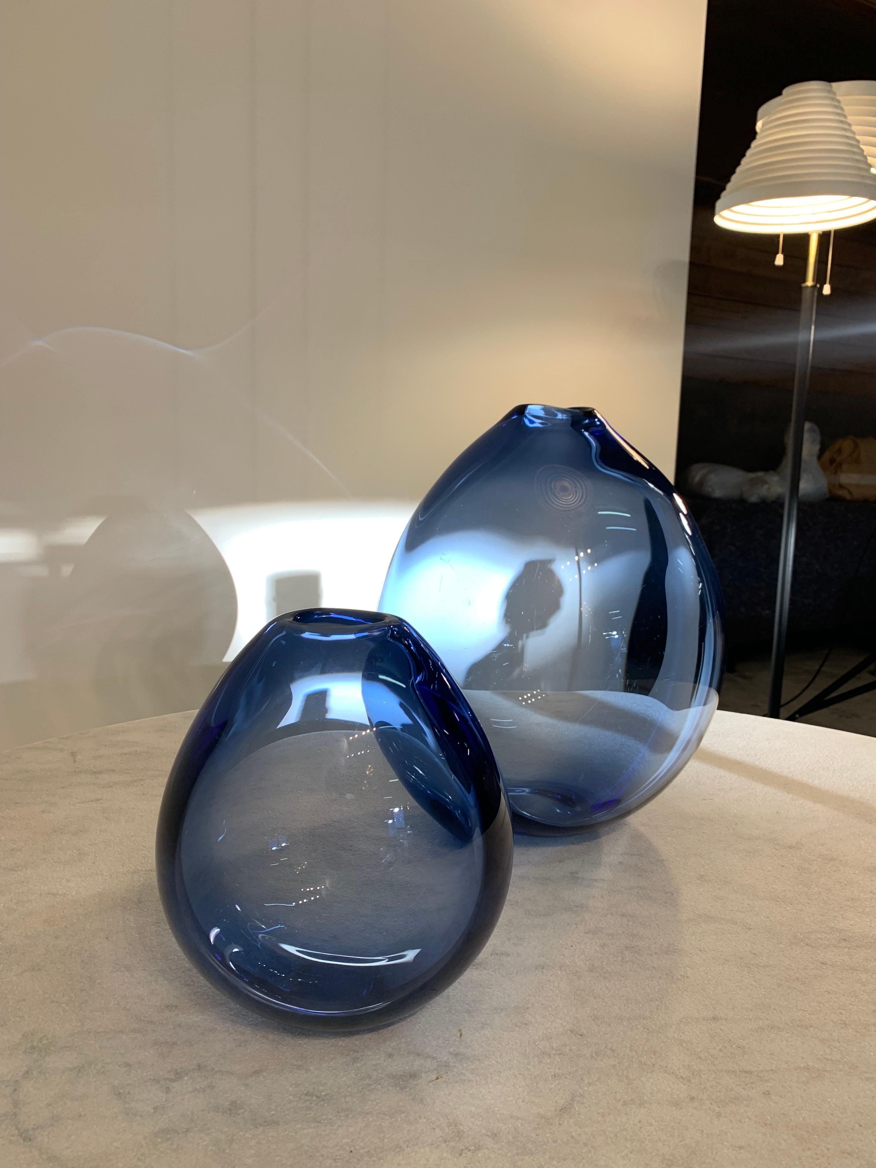 Scandinavian Modern LISTING FOR ASIFA -  Set of 2 Sapphire Blue Drop Vases - Per Lütken, Holmegaard