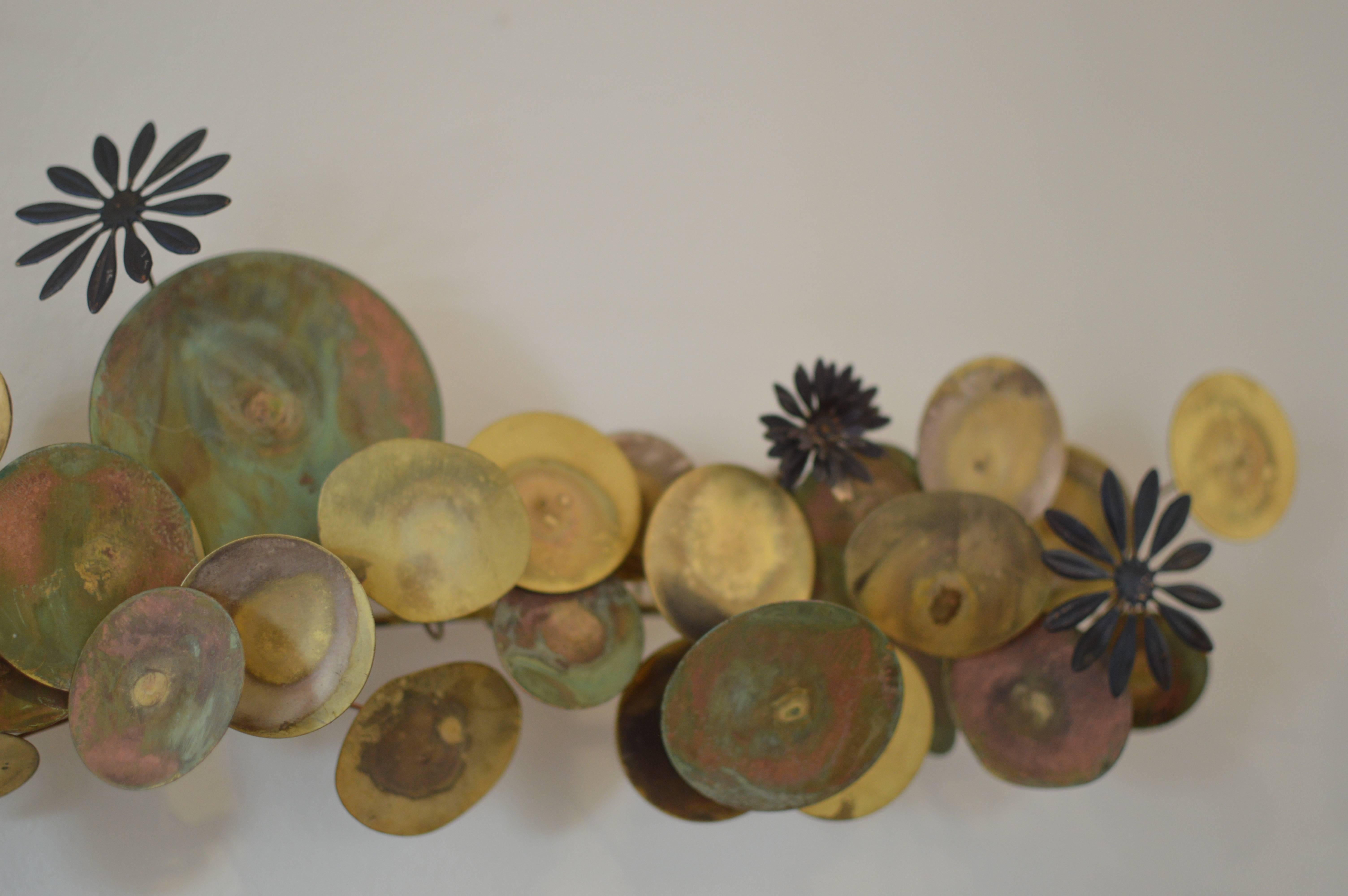 Mid-Century Modern Brass and Copper Floral Curtis Jere 1968 Wall Sculpture