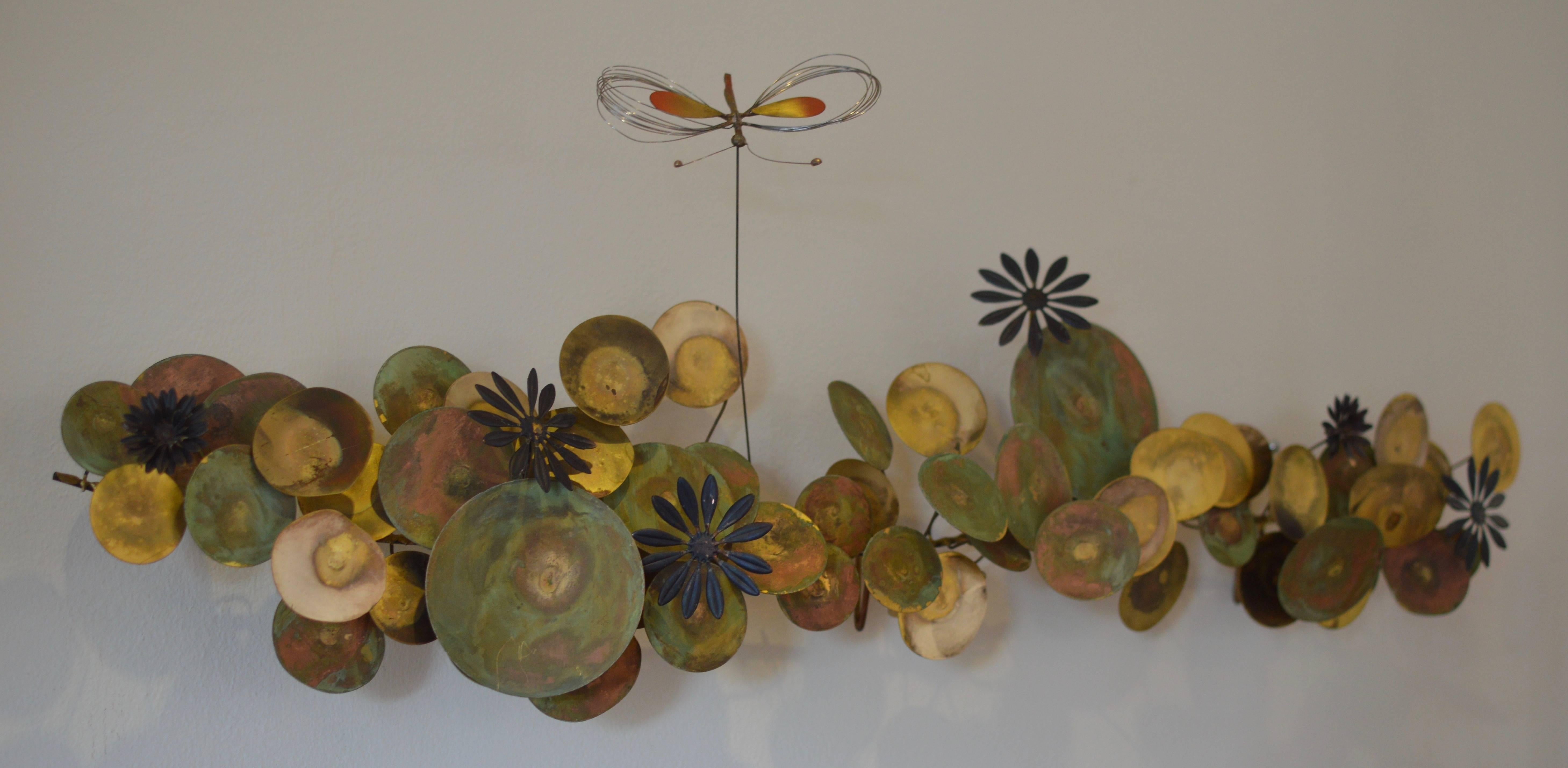 American Brass and Copper Floral Curtis Jere 1968 Wall Sculpture