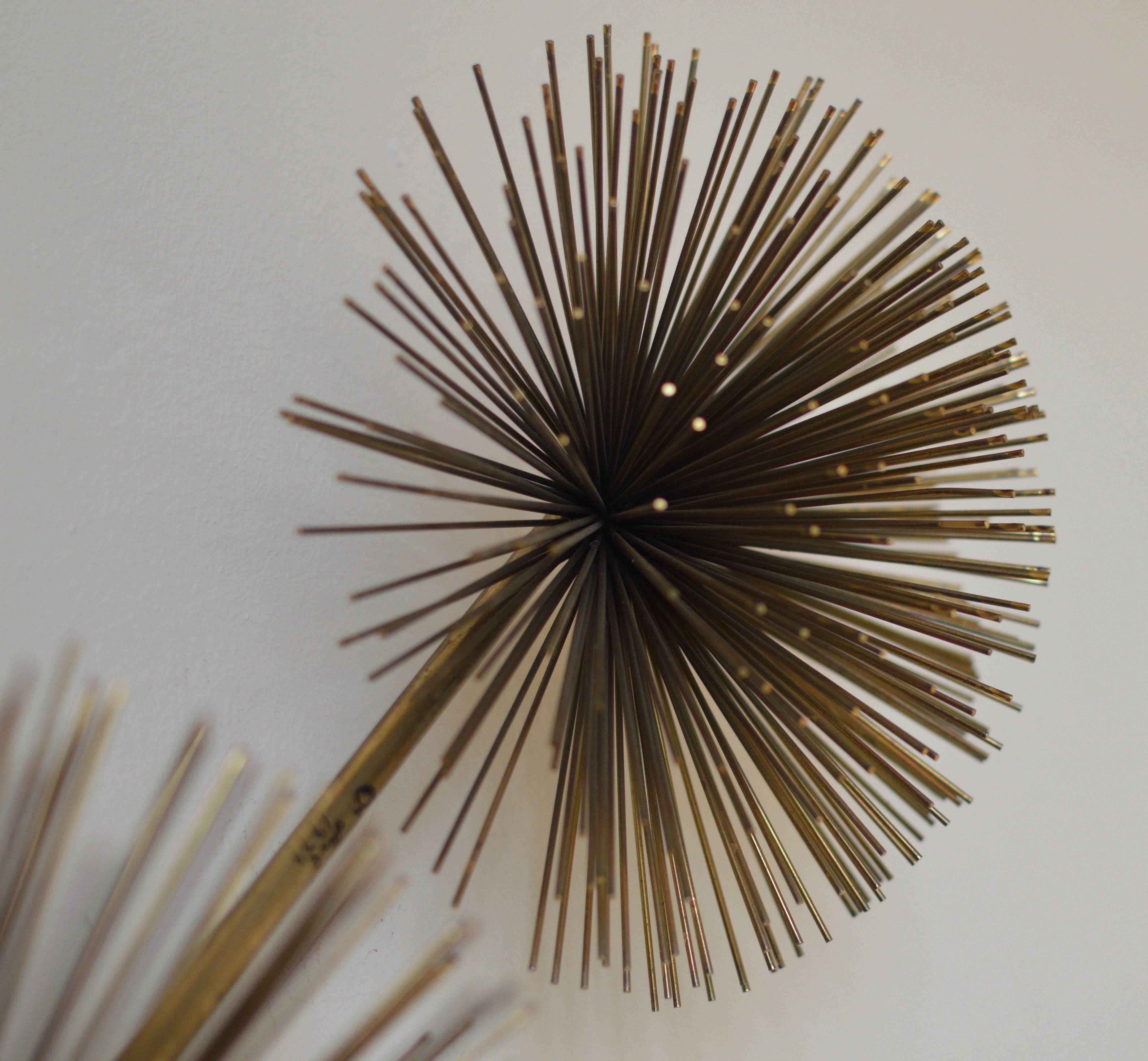 Curtis Jere 1979, Brass Pom Pom or Sea Urchin Wall Sculpture In Excellent Condition In Utrecht, NL