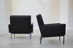 Pair of Florence Knoll Leather model 65A Arm Chairs