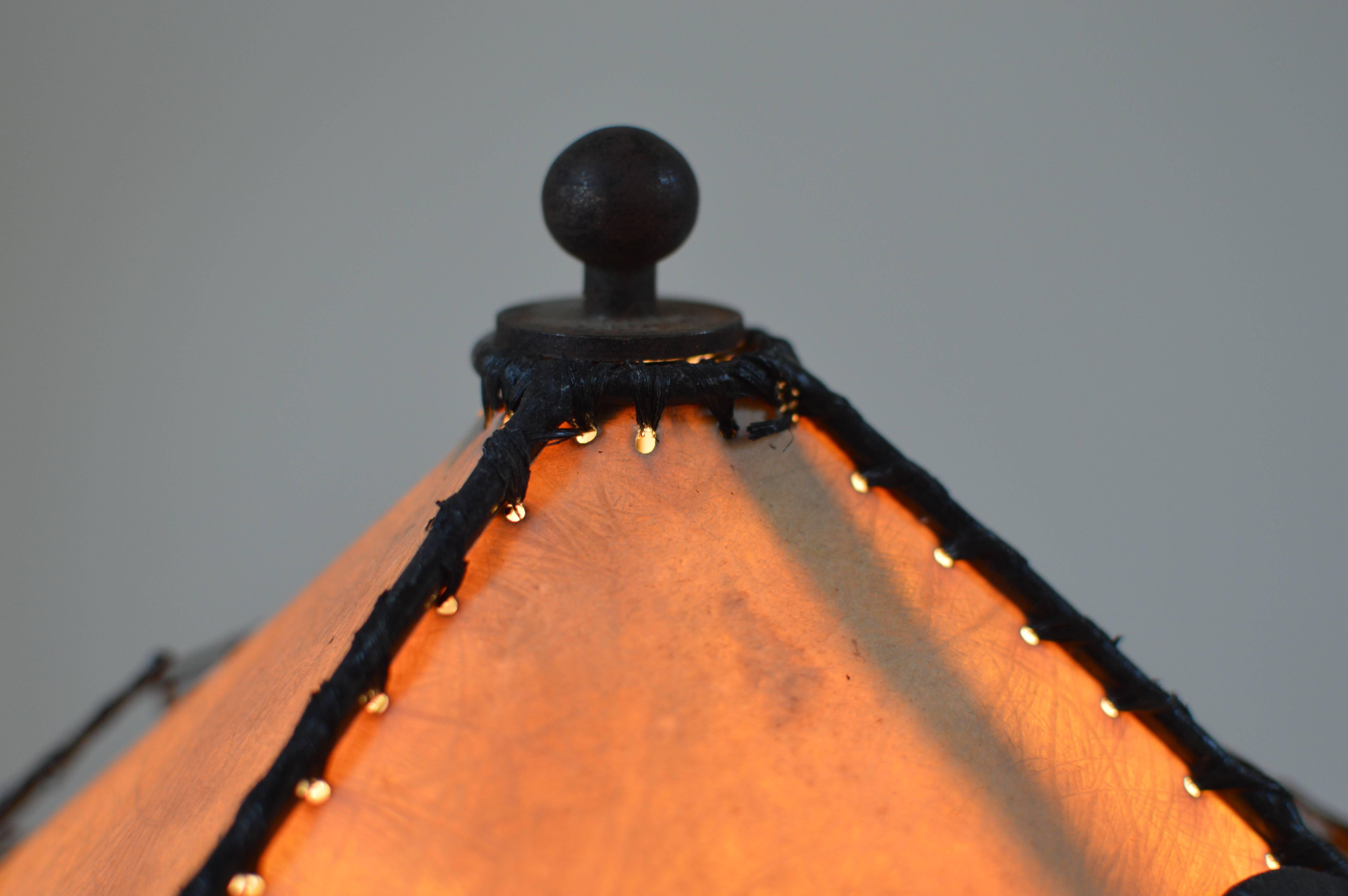 Mid-20th Century Rope Wrapped Faux Bamboo Floor Lamp with 'Chinese Hat' - Attr. Jacques Adnet