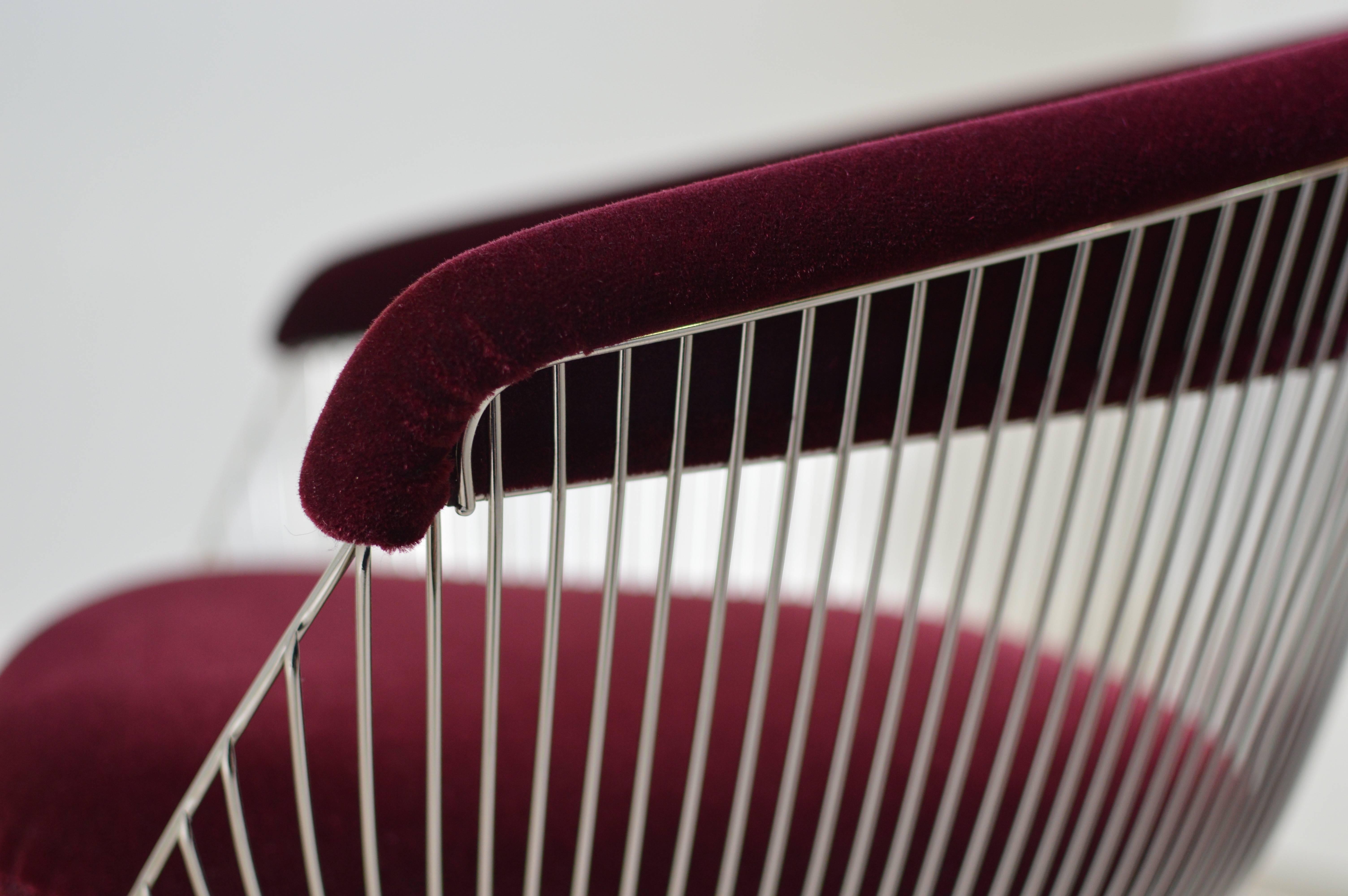 Mid-Century Modern Burgundy Velvet Warren Platner Wire Chair for Knoll