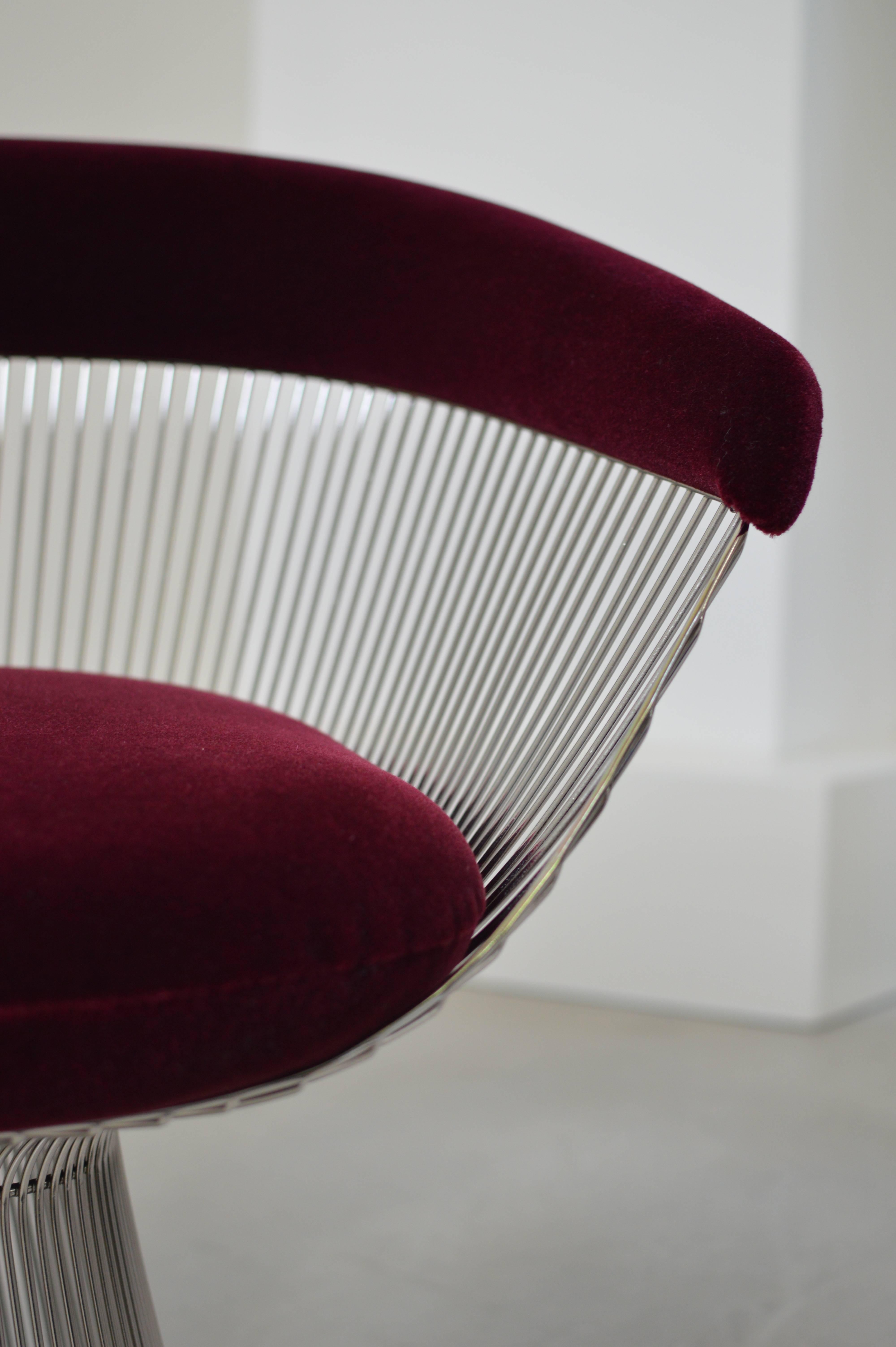 American Burgundy Velvet Warren Platner Wire Chair for Knoll