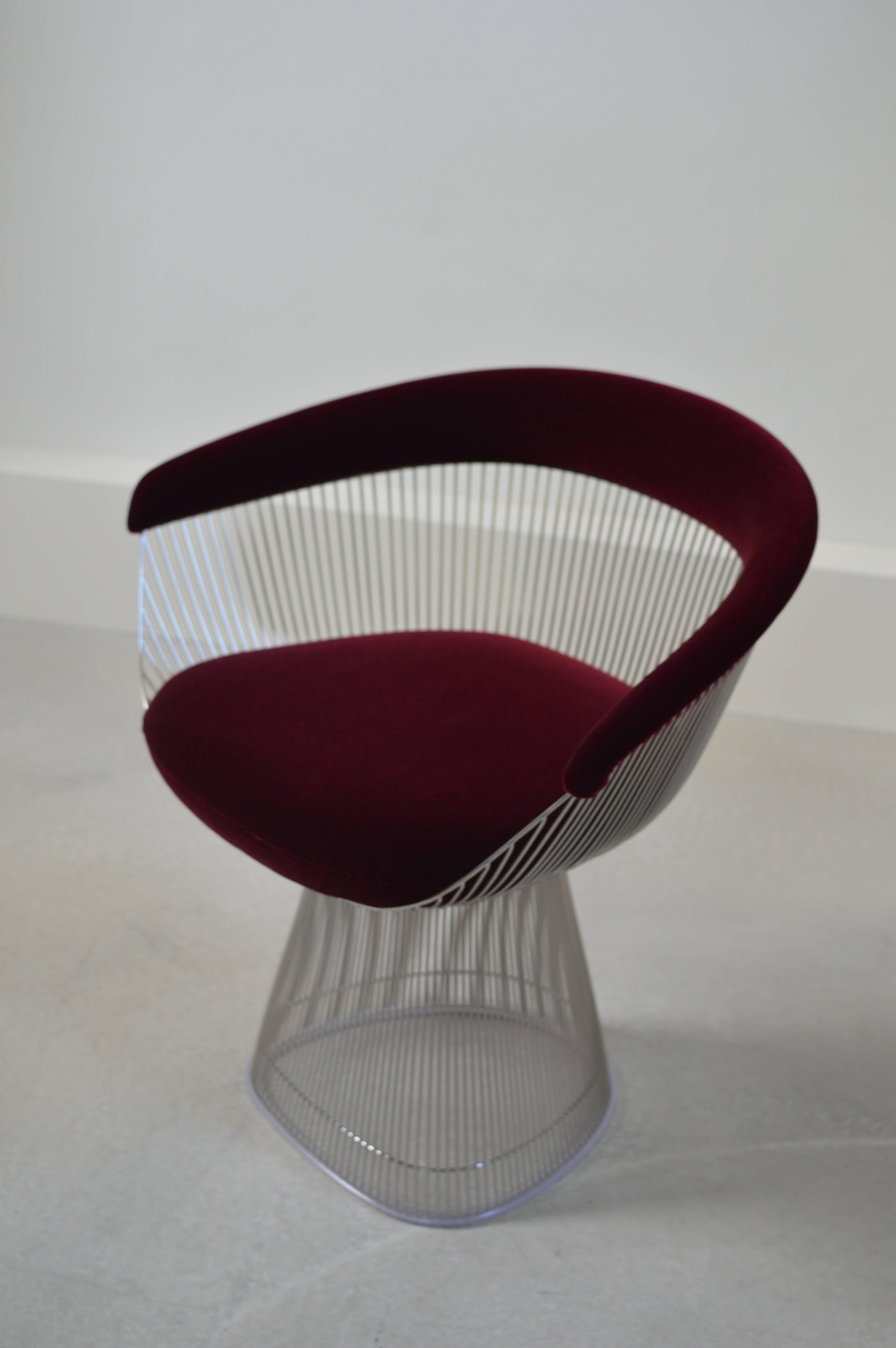 Mid-20th Century Burgundy Velvet Warren Platner Wire Chair for Knoll
