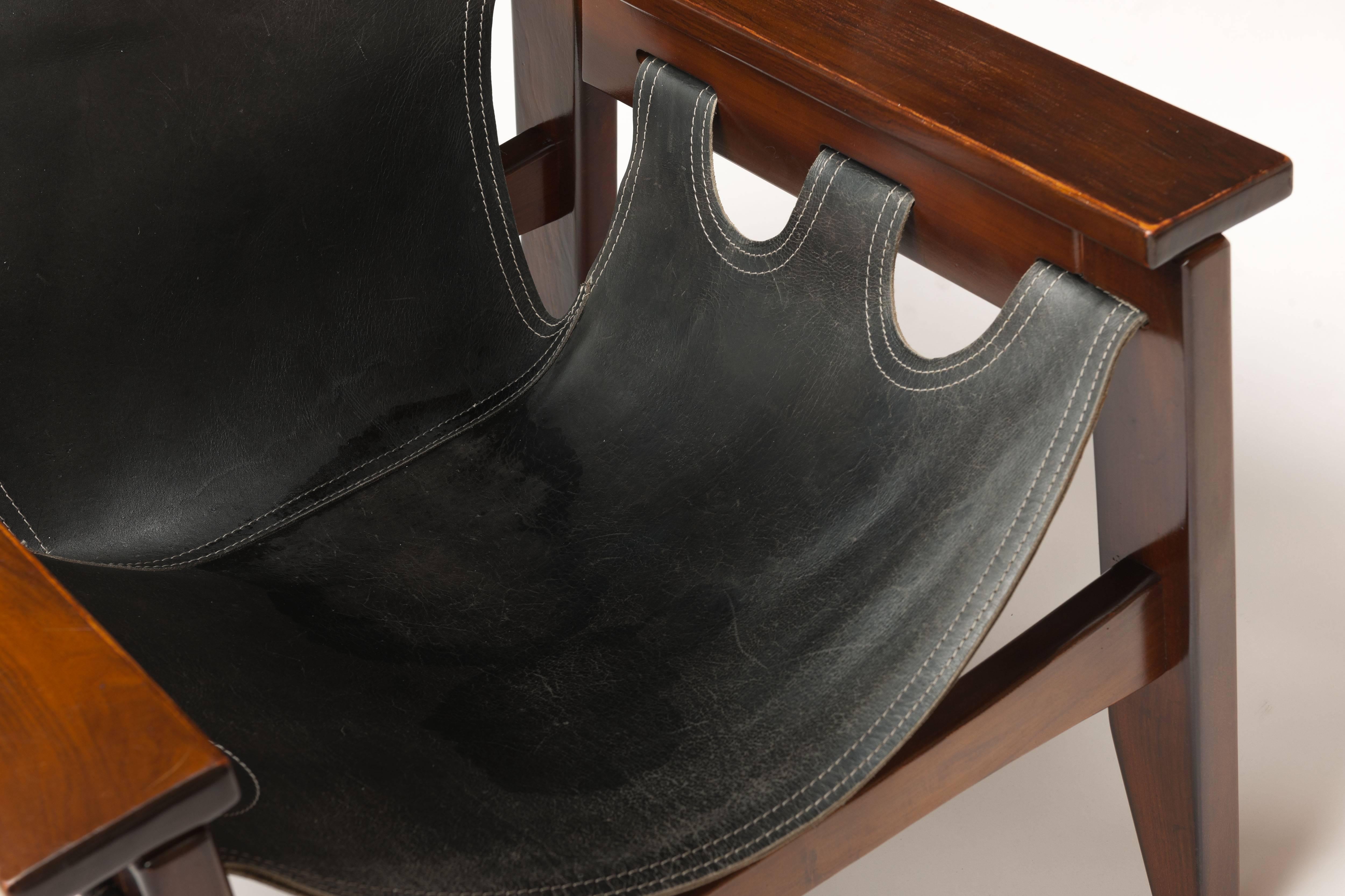 Brazilian Sergio Rodrigues Black Leather 'Kilin' Lounge Chair