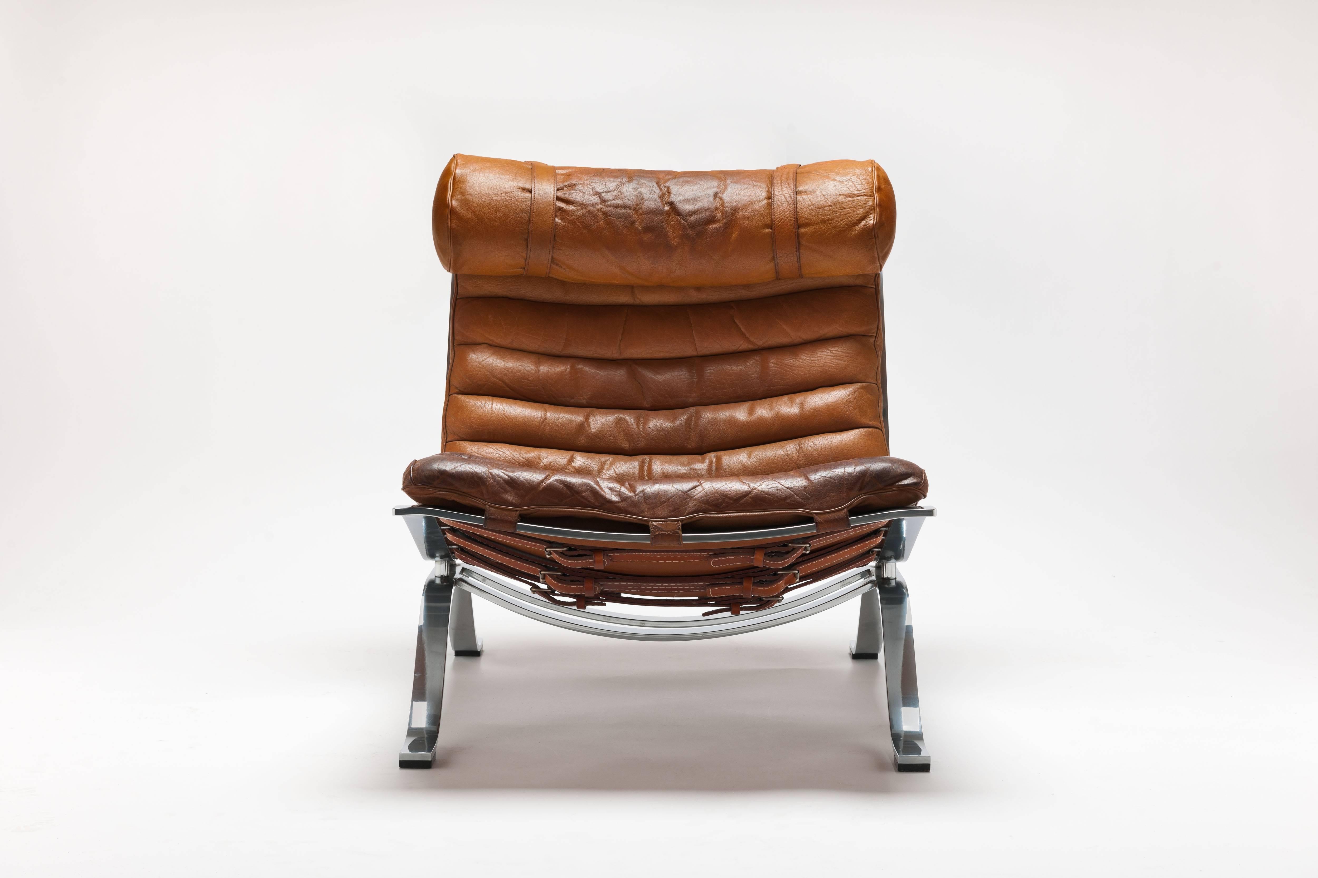 Original Buffalo leather 'Ari' lounge chair by Swedish designer Arne Norell for Norell Mobel. Designed in 1966 and awarded 