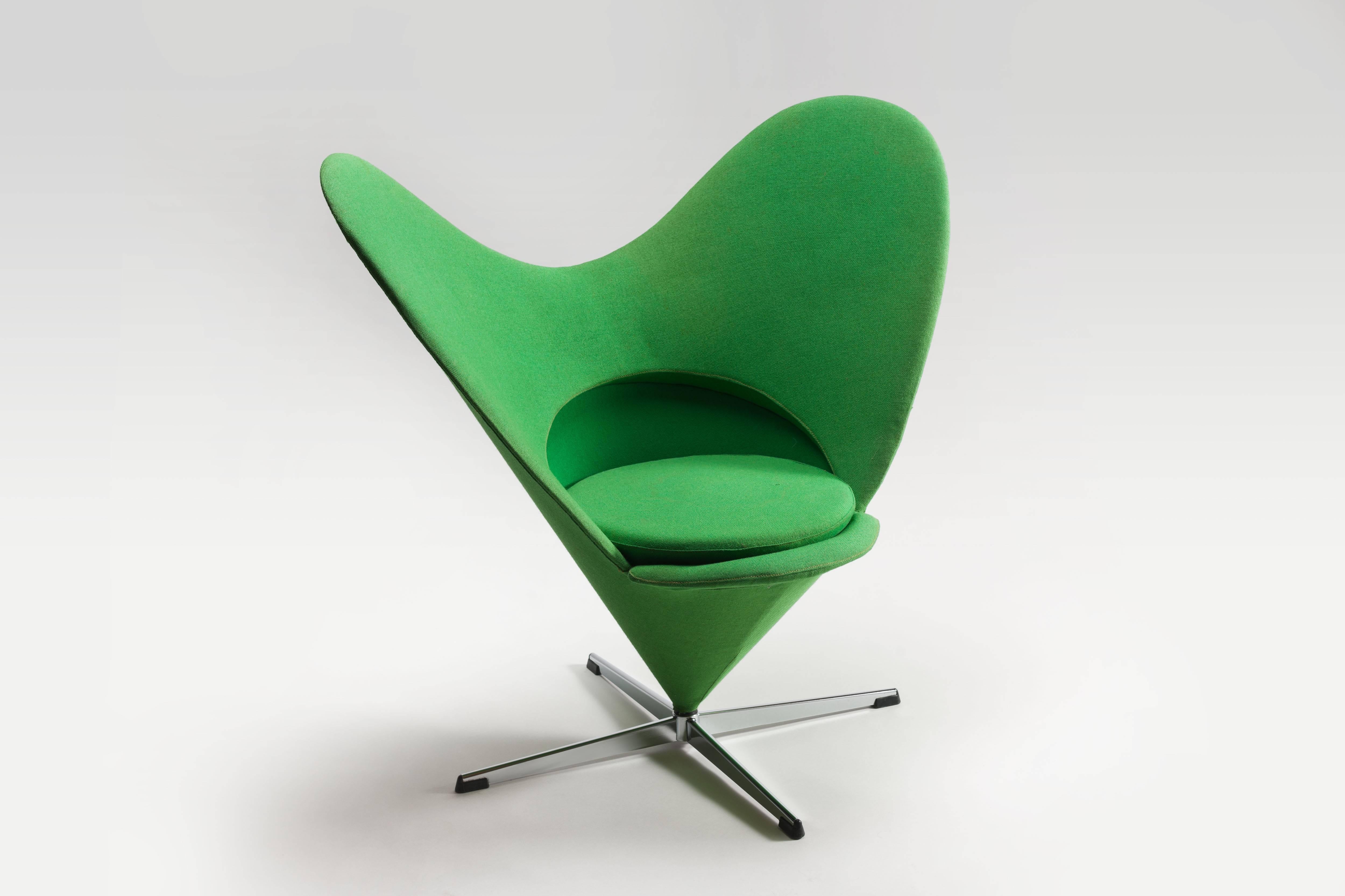 X
 
Verner Panton Heart Chair

Verner Panton designed the 'Heart Chair based upon his earlier designed 'Cone Chair' and consists of a cone-shaped metal frame which rotates at its base on a cross-shaped metal foot. With the Cone Chair chair Panton