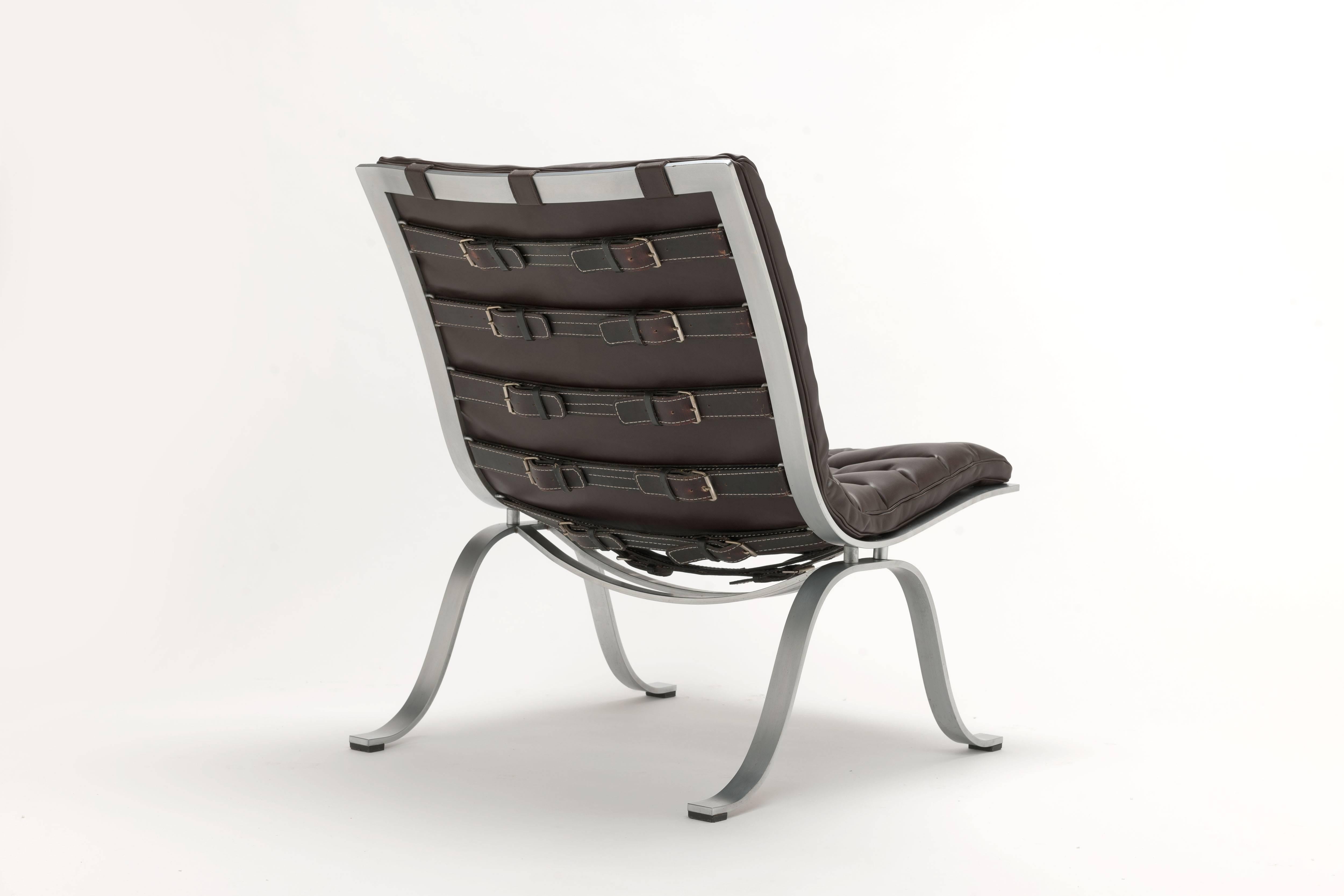 Scandinavian Modern Brown Leather Arne Norell Ariet Lounge Chairs