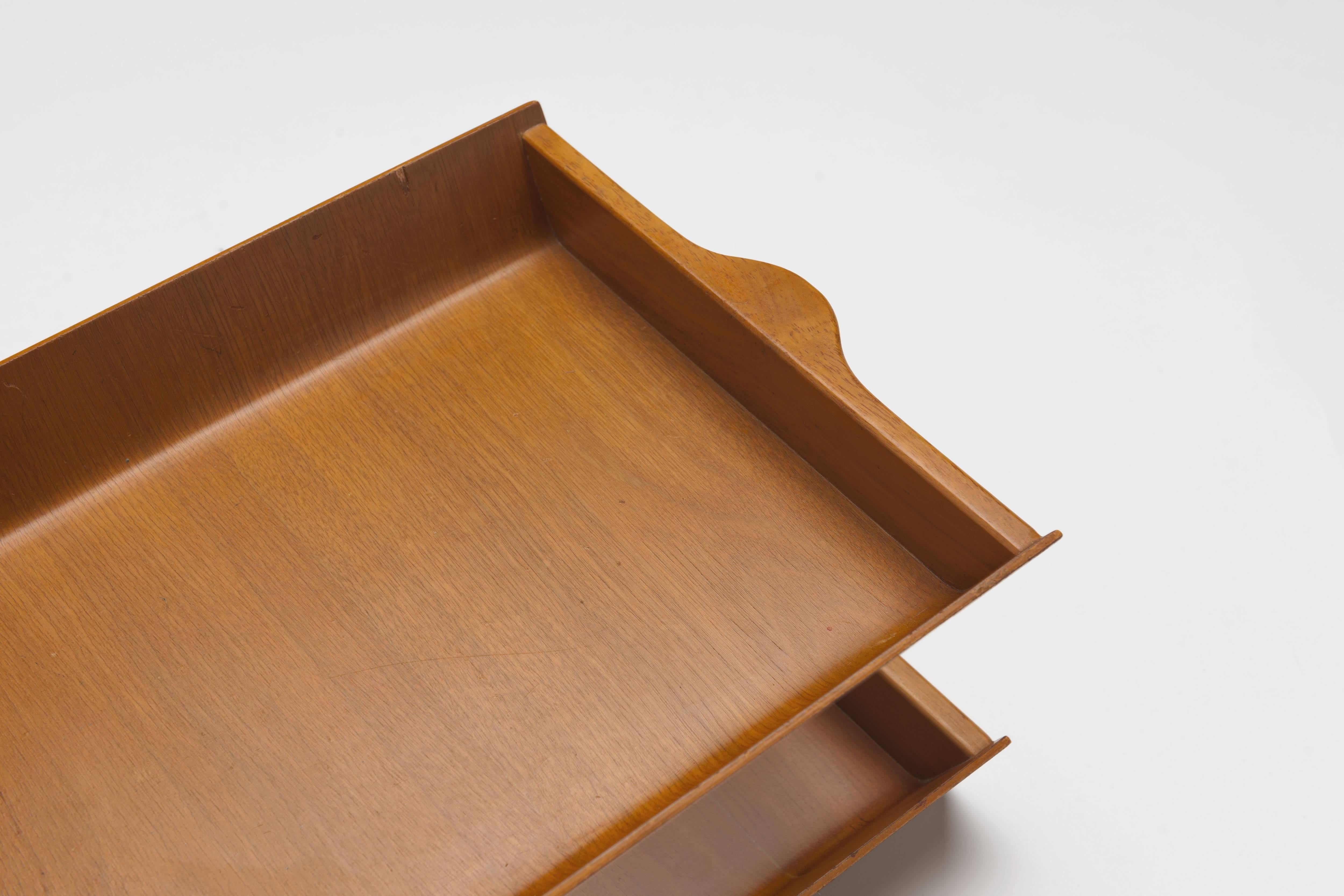 Teak Pair of Early 1950s Florence Knoll Molded Plywood Architectural Letter Tray's