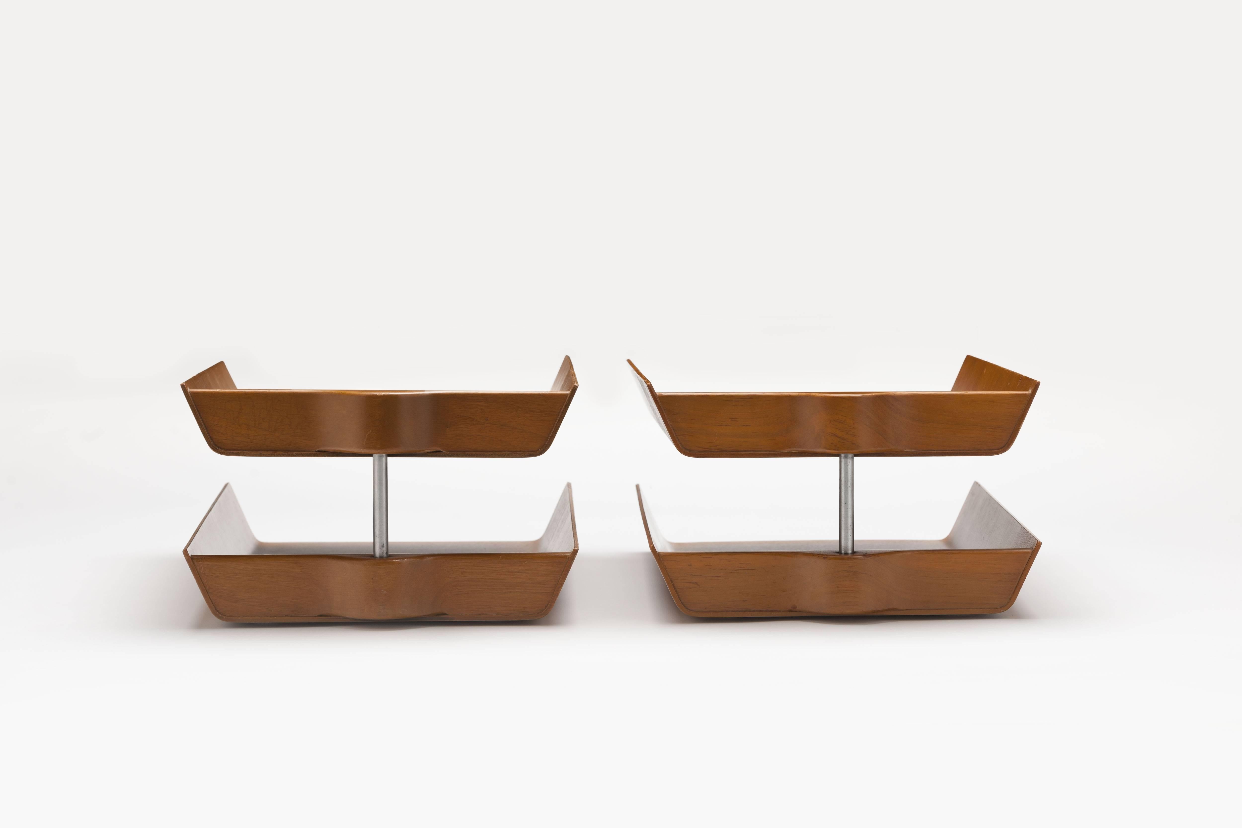 Mid-Century Modern Pair of Early 1950s Florence Knoll Molded Plywood Architectural Letter Tray's