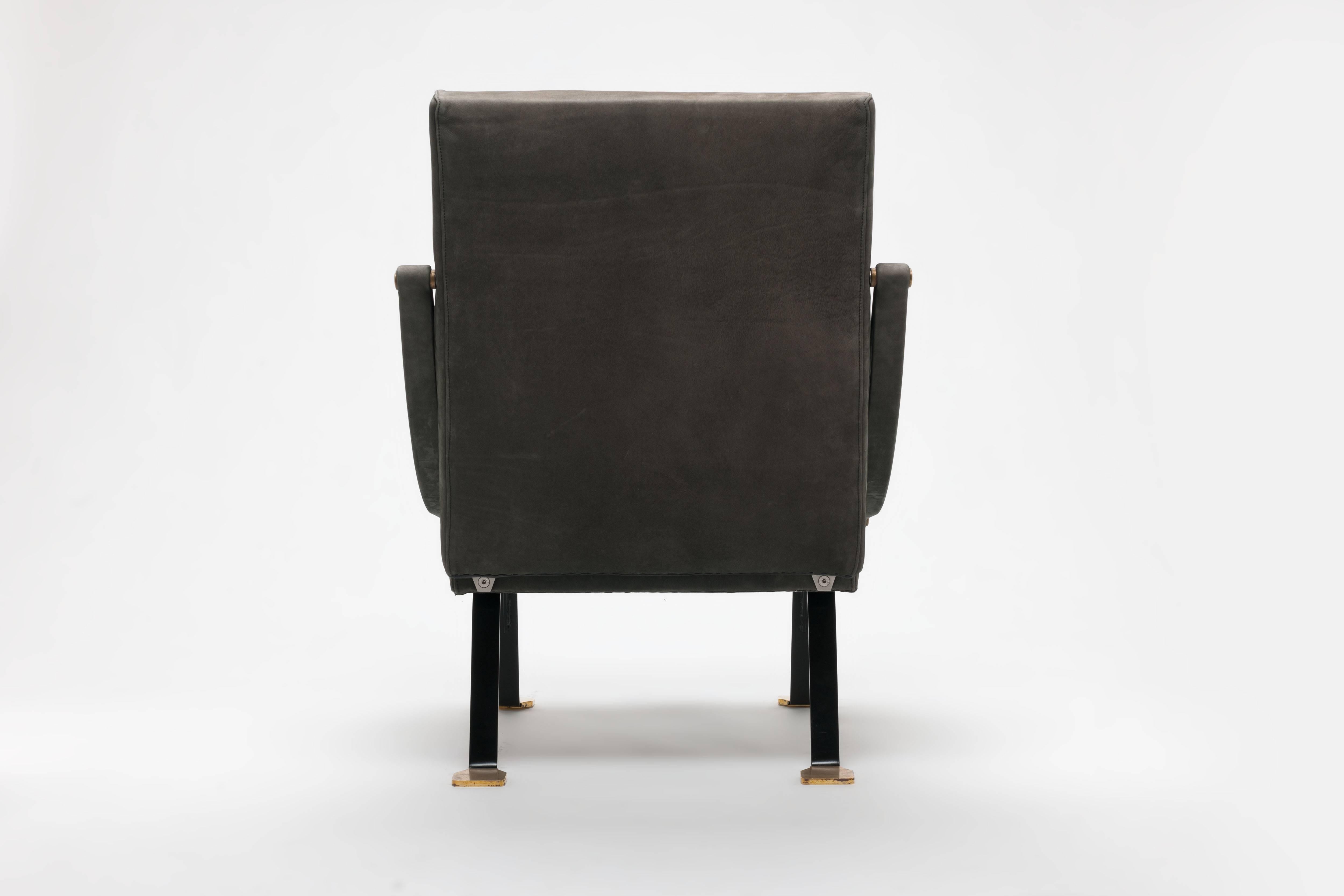 Brass Digamma Recliner Chair by Ignazio Gardella 