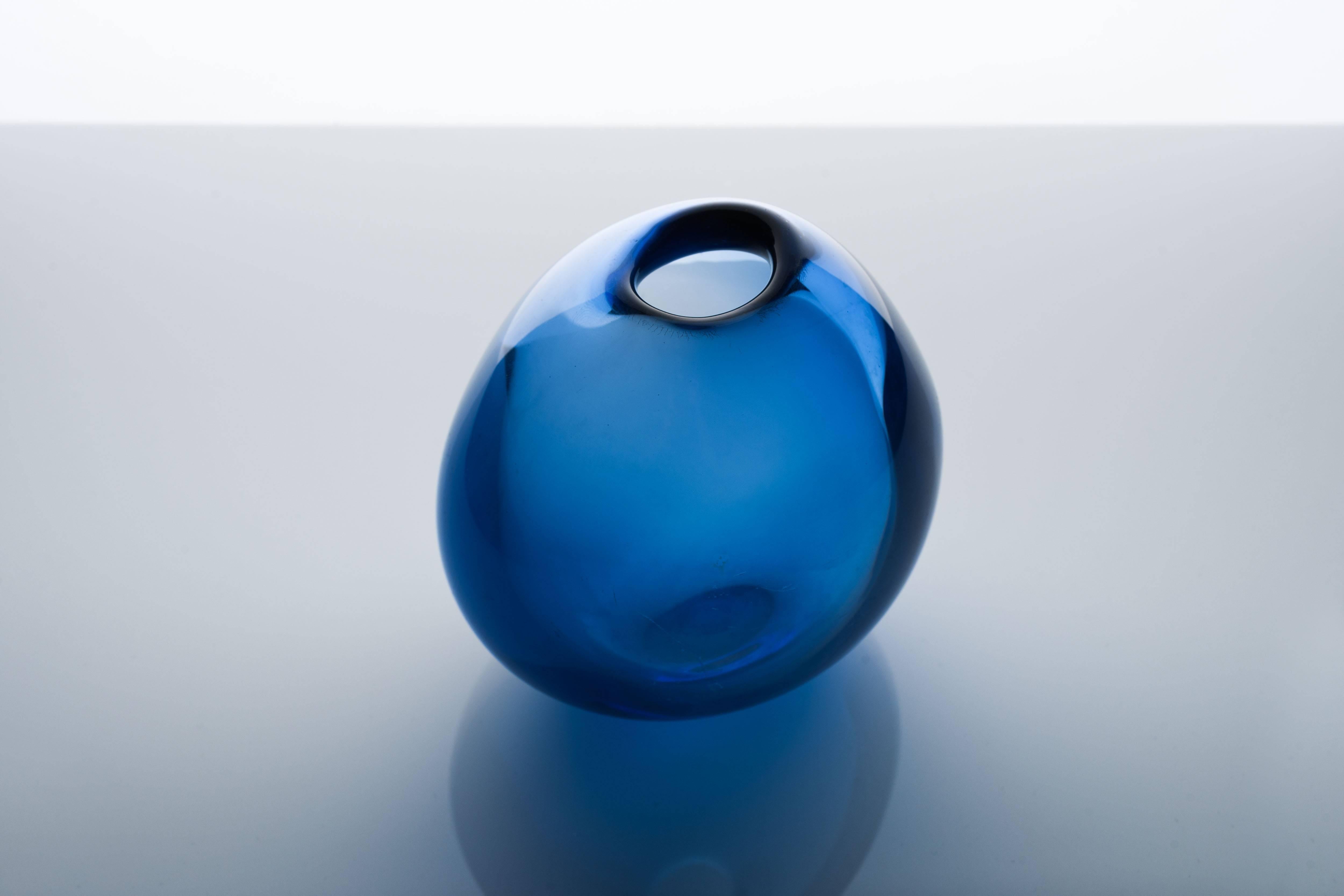 Blown Glass Sapphire Blue Mouth Blown Drop Vases by Per Lütken for Holmegaard, 1960s