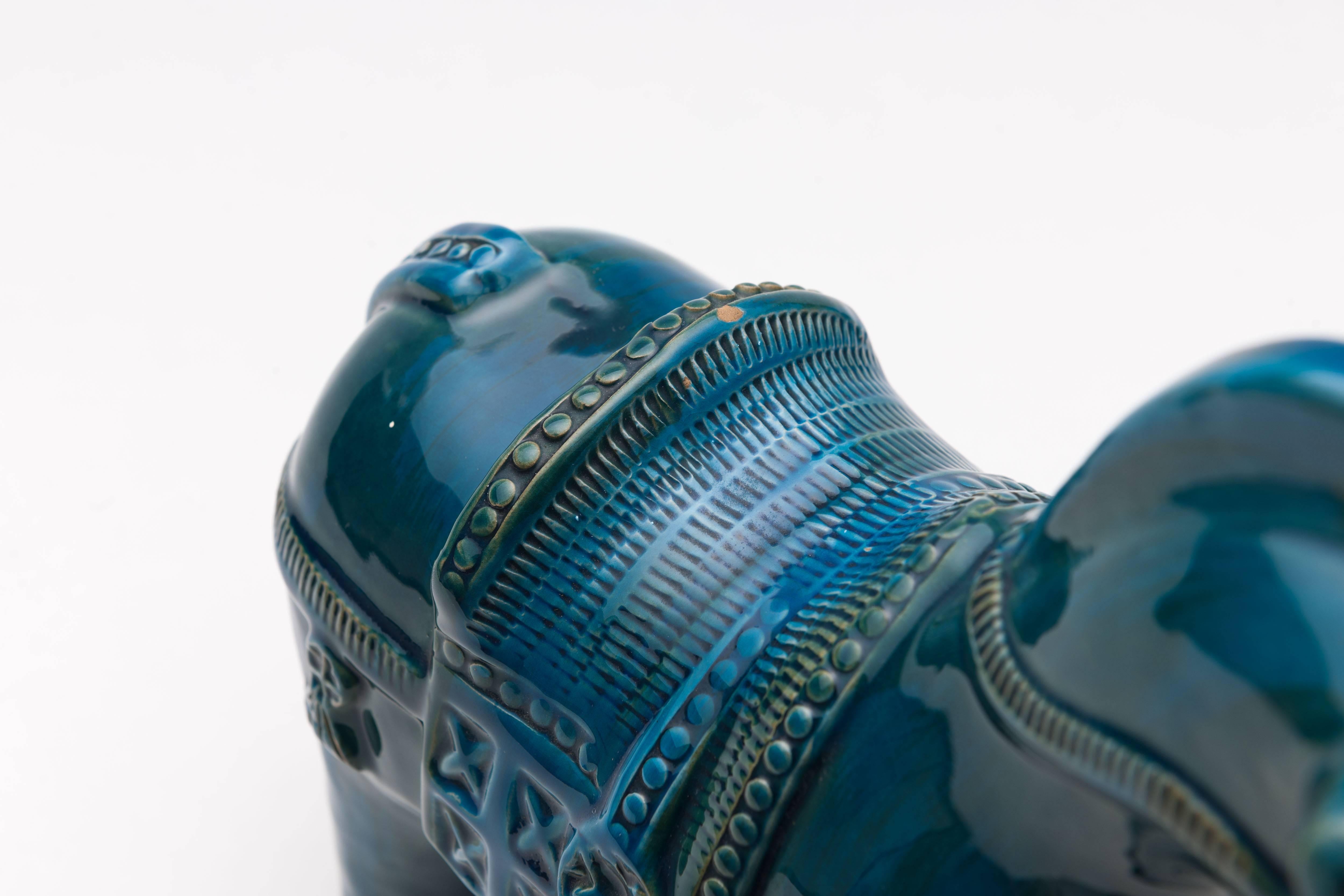 Mid-20th Century Aldo Londi Bitossi Italy Petrol Blue Ceramic Horse