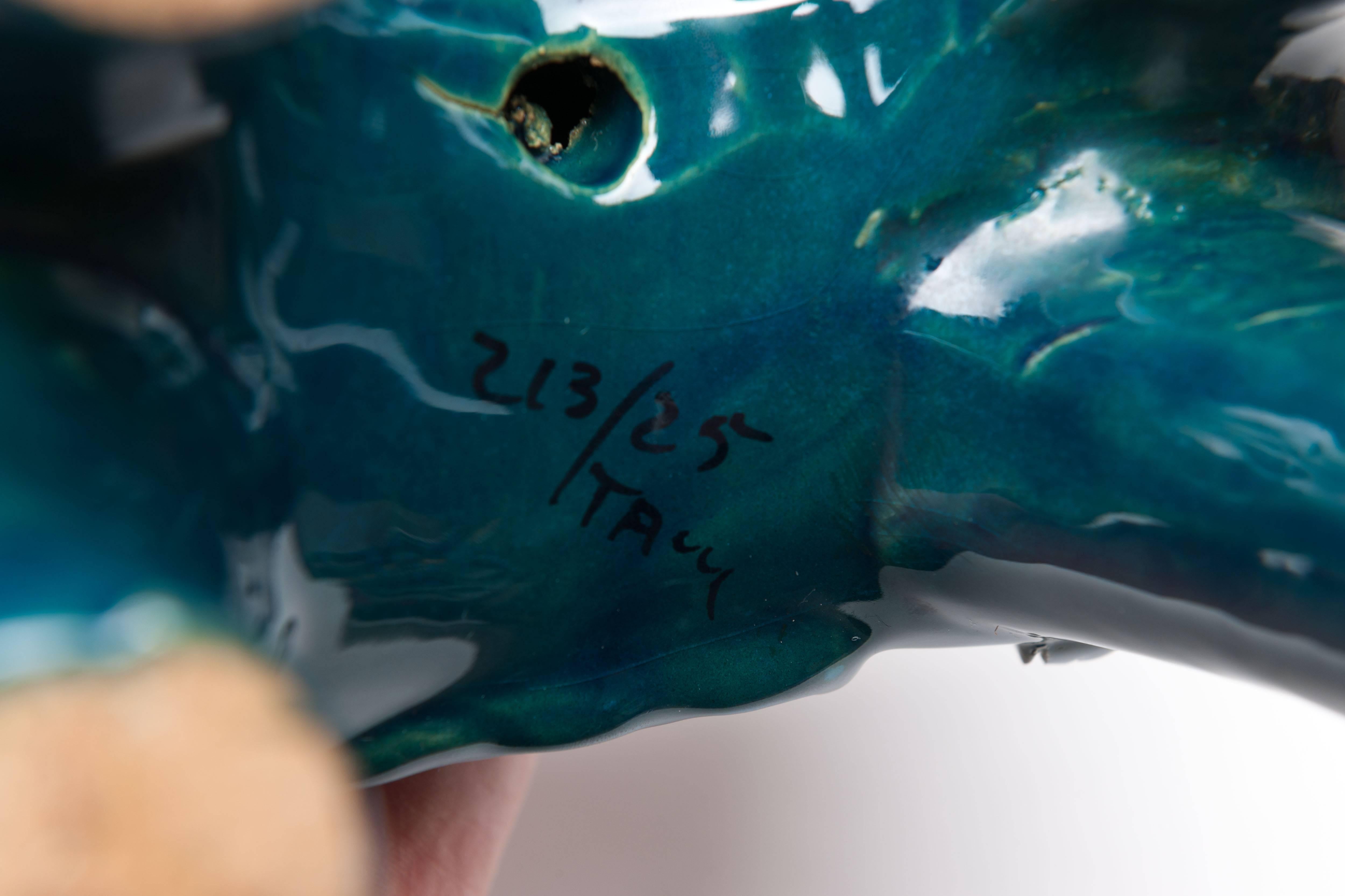 Carnelian Aldo Londi Bitossi Italy Petrol Blue Ceramic Horse