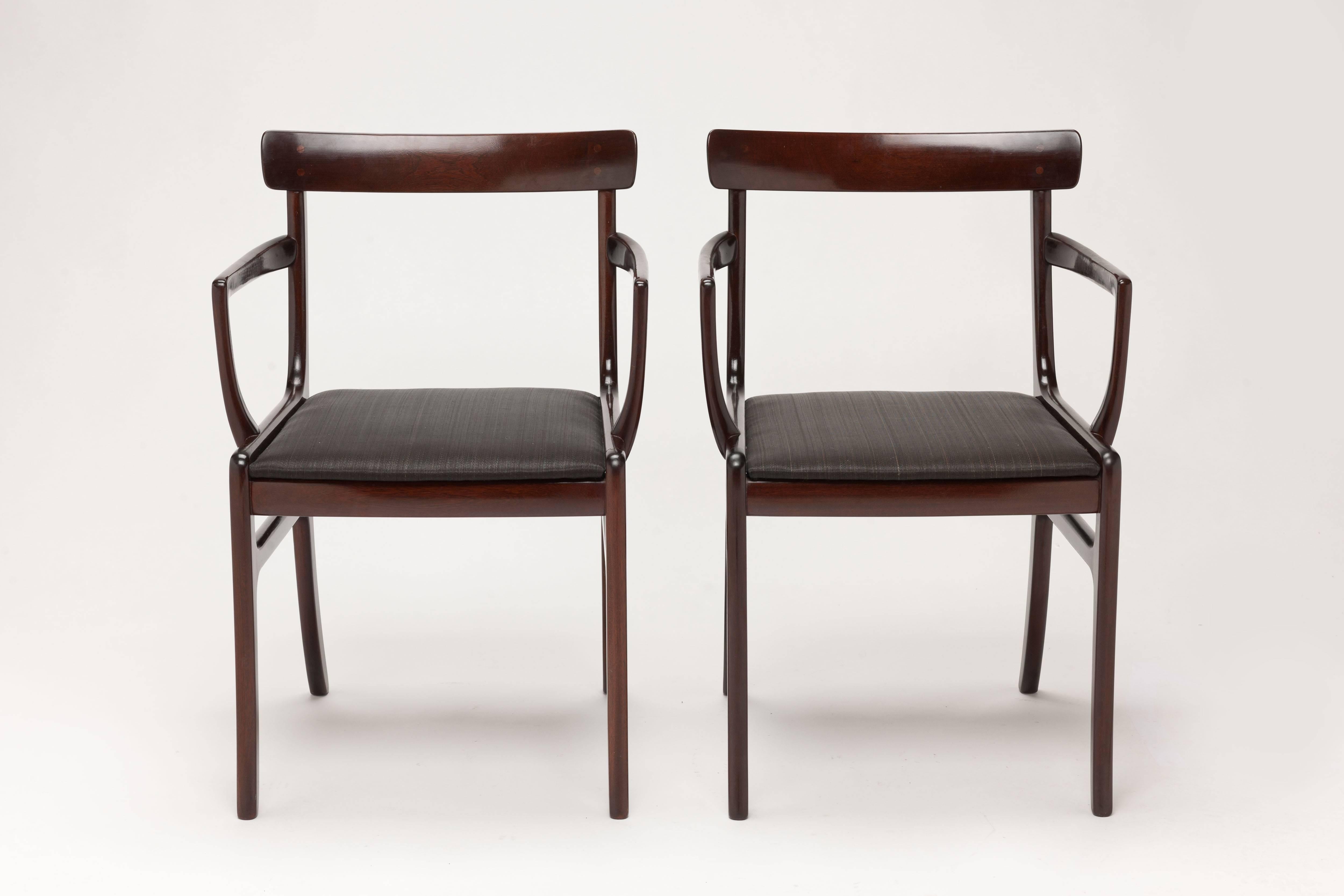 Scandinavian Modern Pair of Armchairs in Horsehair Upholstery by Ole Wanscher, Denmark, 1960