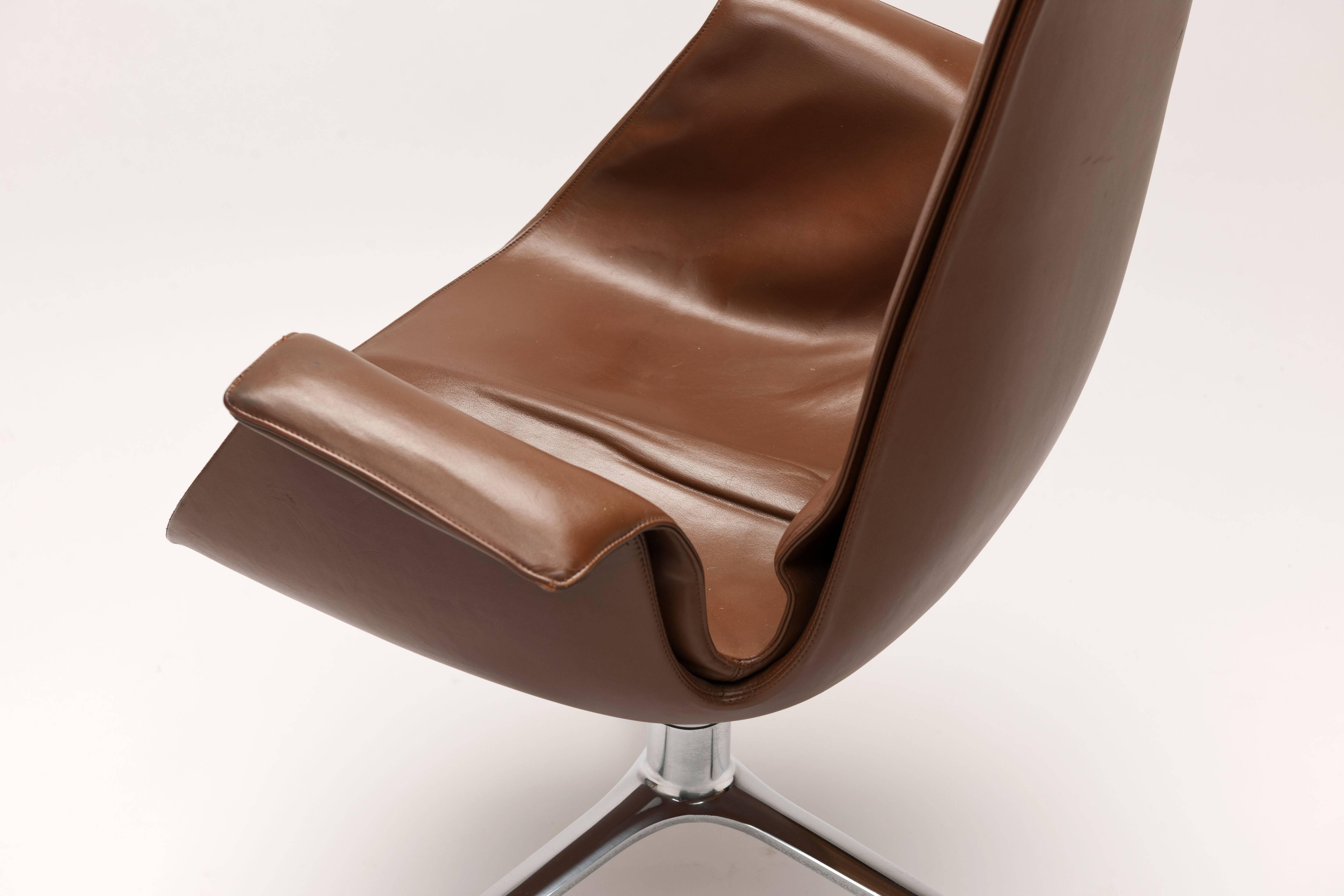 Leather Swivel Desk Bird Chair by Preben Fabricius and Jorgen Kastholm for Alfred Kill