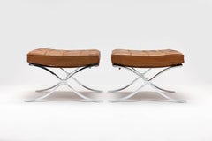 Pair of 1960s Knoll Barcelona Stool's by Ludwig Mies vd Rohe in Cognac Leather