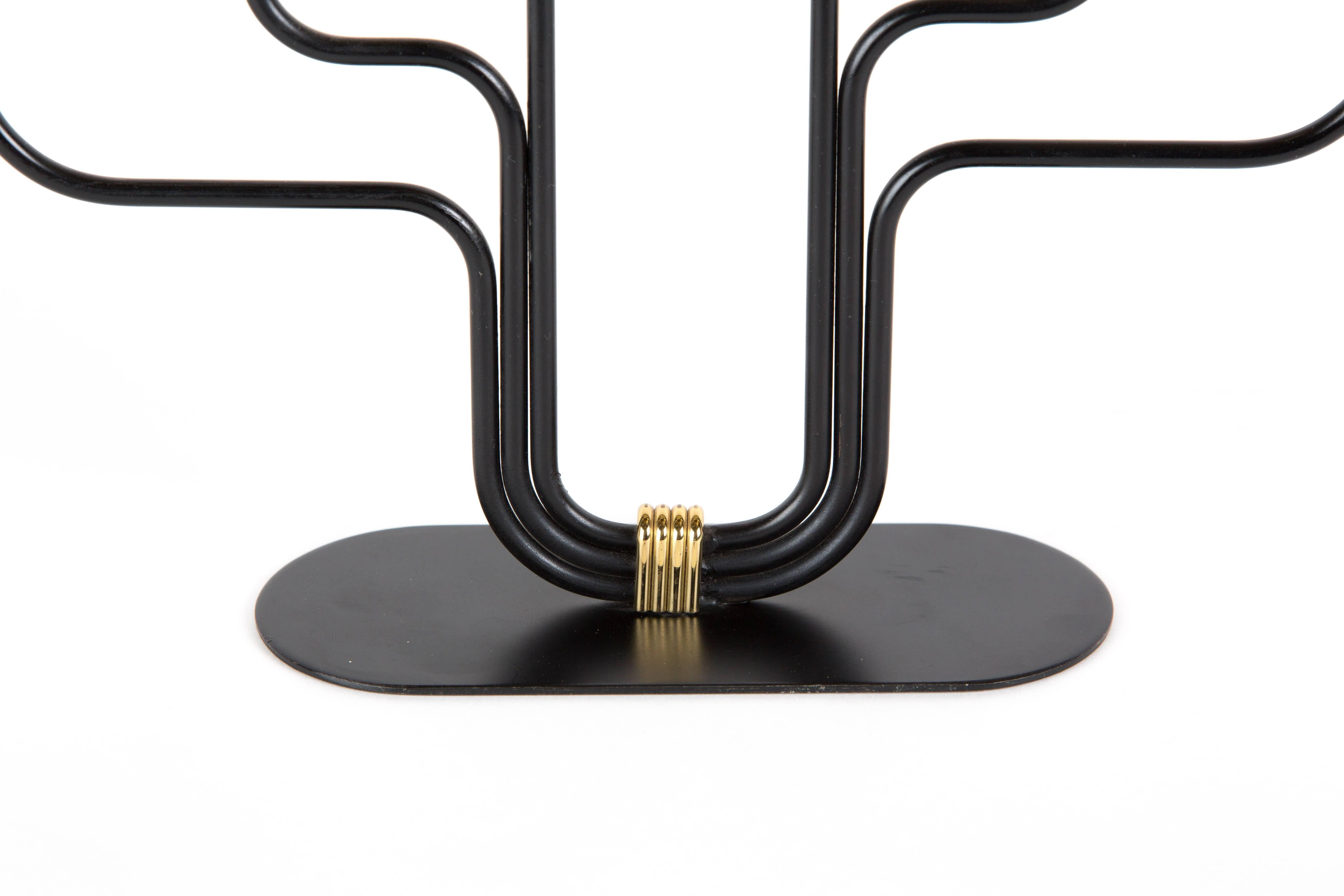 Scandinavian Modern Gunnar Ander Pair of Candle Holders for Ystad Metall, in Brass and Black Metall