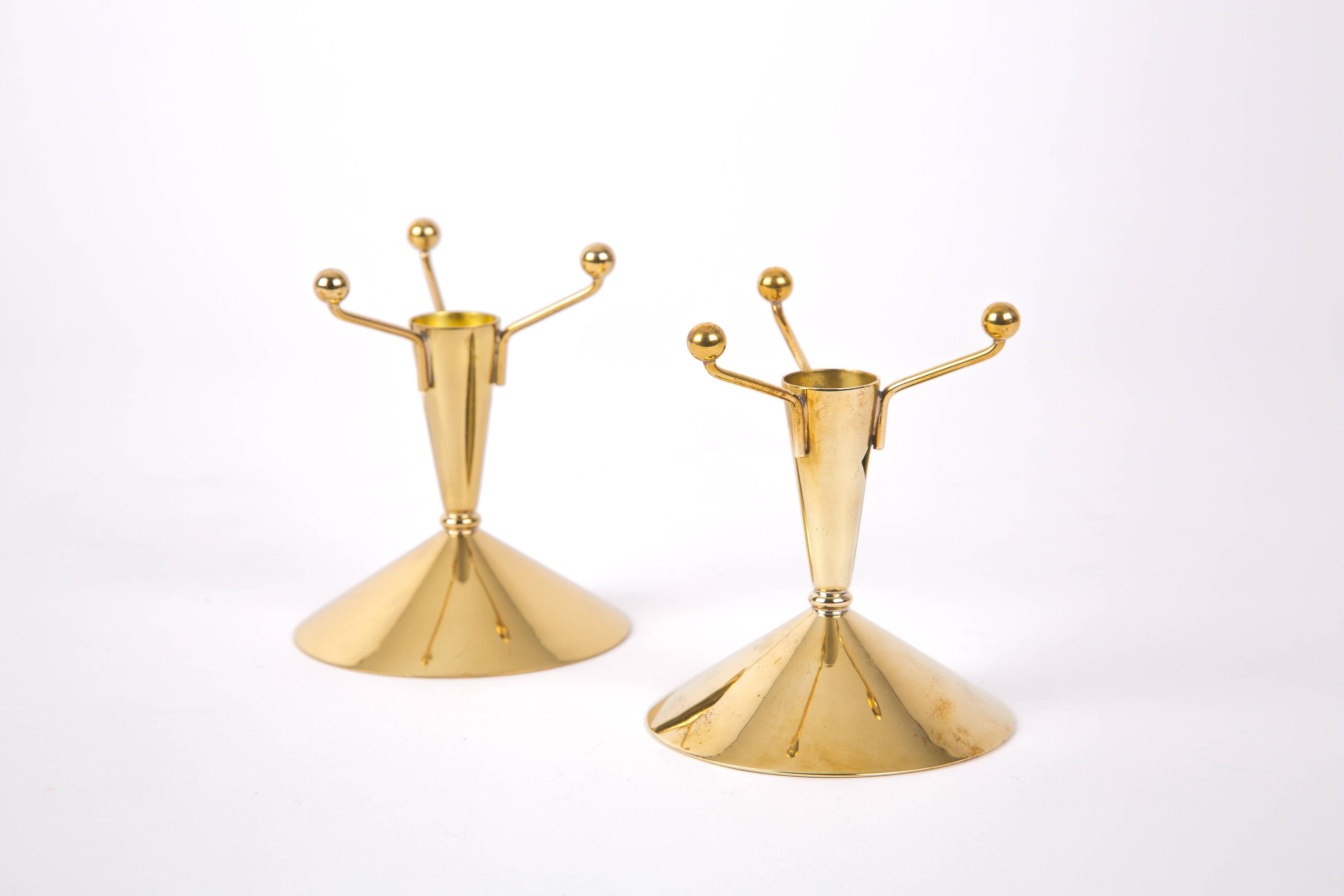 Swedish Set of Two Brass Ystad Metall Candleholders Scandinavian For Sale