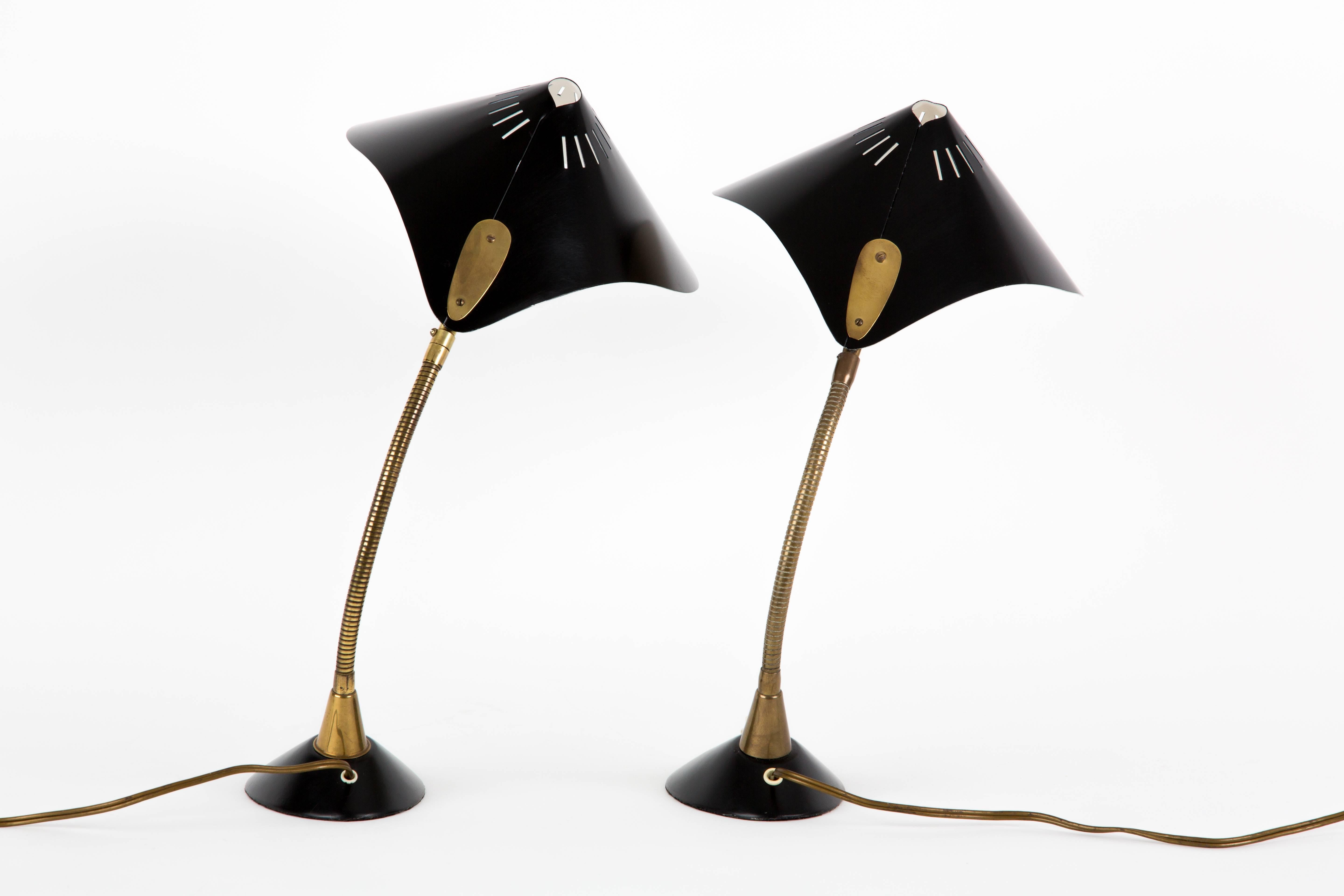 Mid-Century Modern A pair of two COSACK TABLE LAMPS brass standard and Mouille Style For Sale